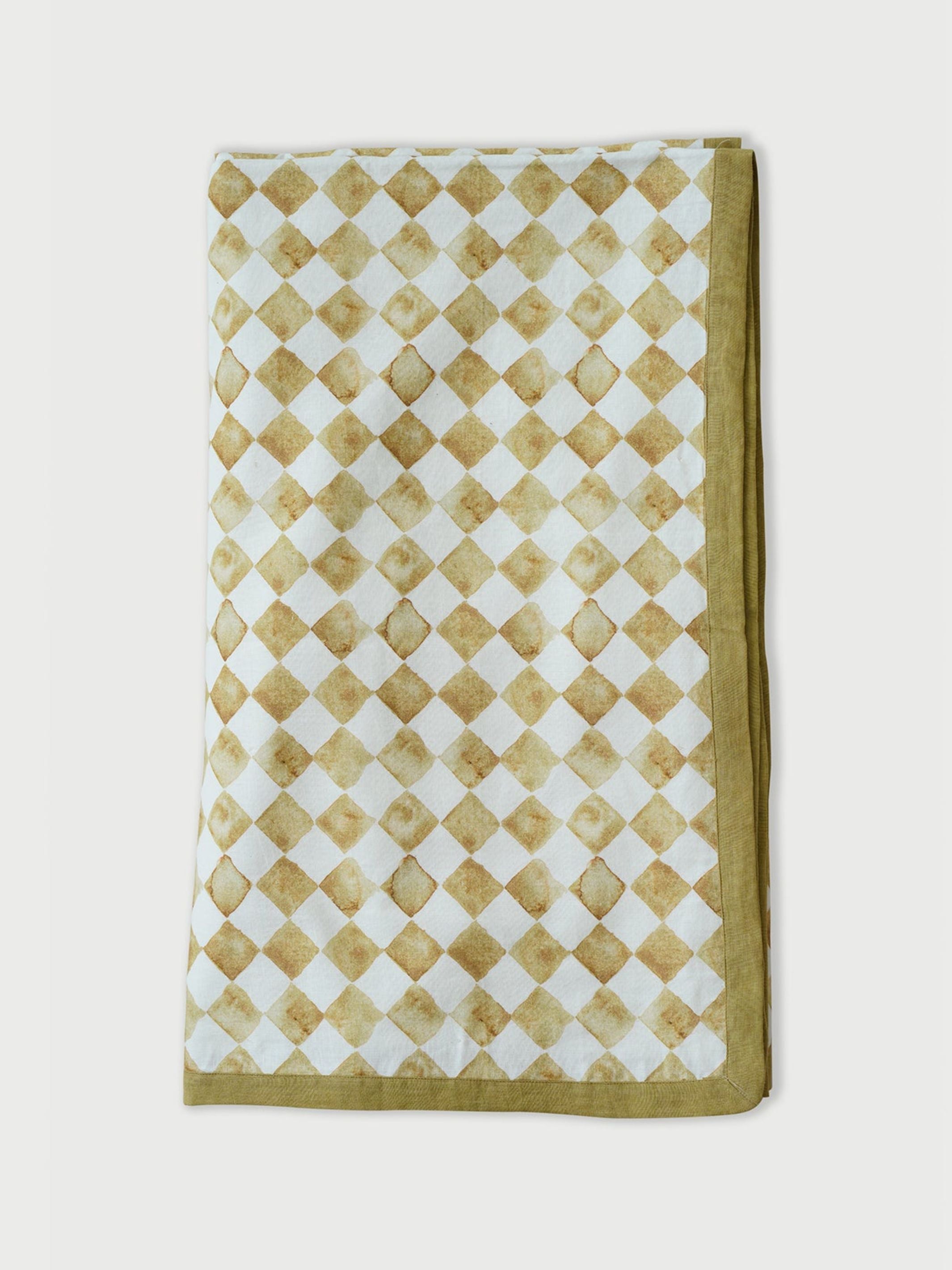 Linen Bedspread - Checker Ochre