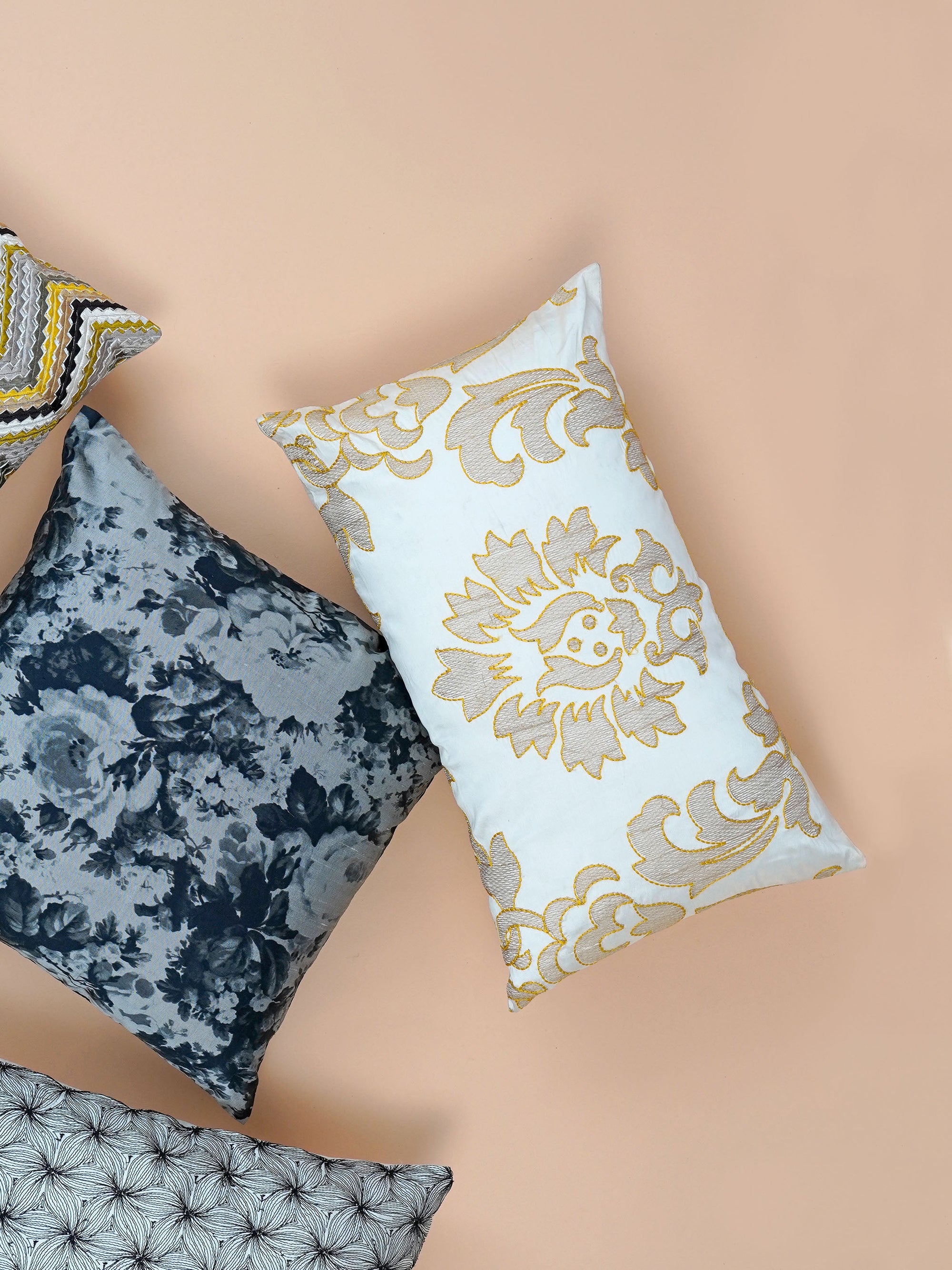 Cushion Cover - Damask Embroidered Yellow