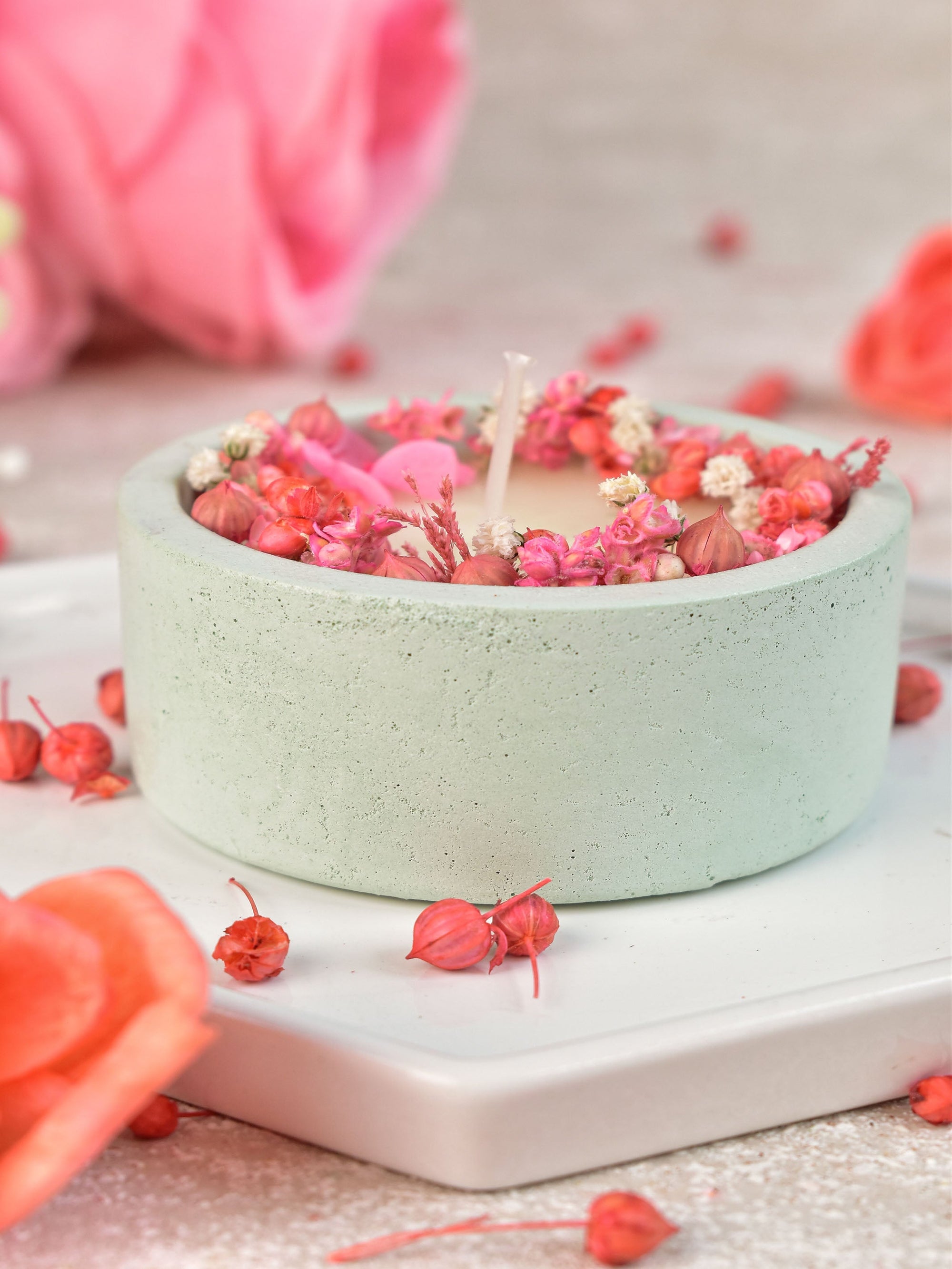 Dryflower & Soy Wax Candle In Concrete Jar