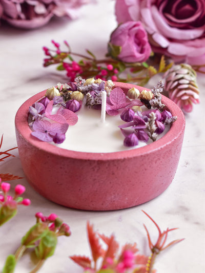 Dryflower & Soy Wax Candle In Pink Concrete Jar