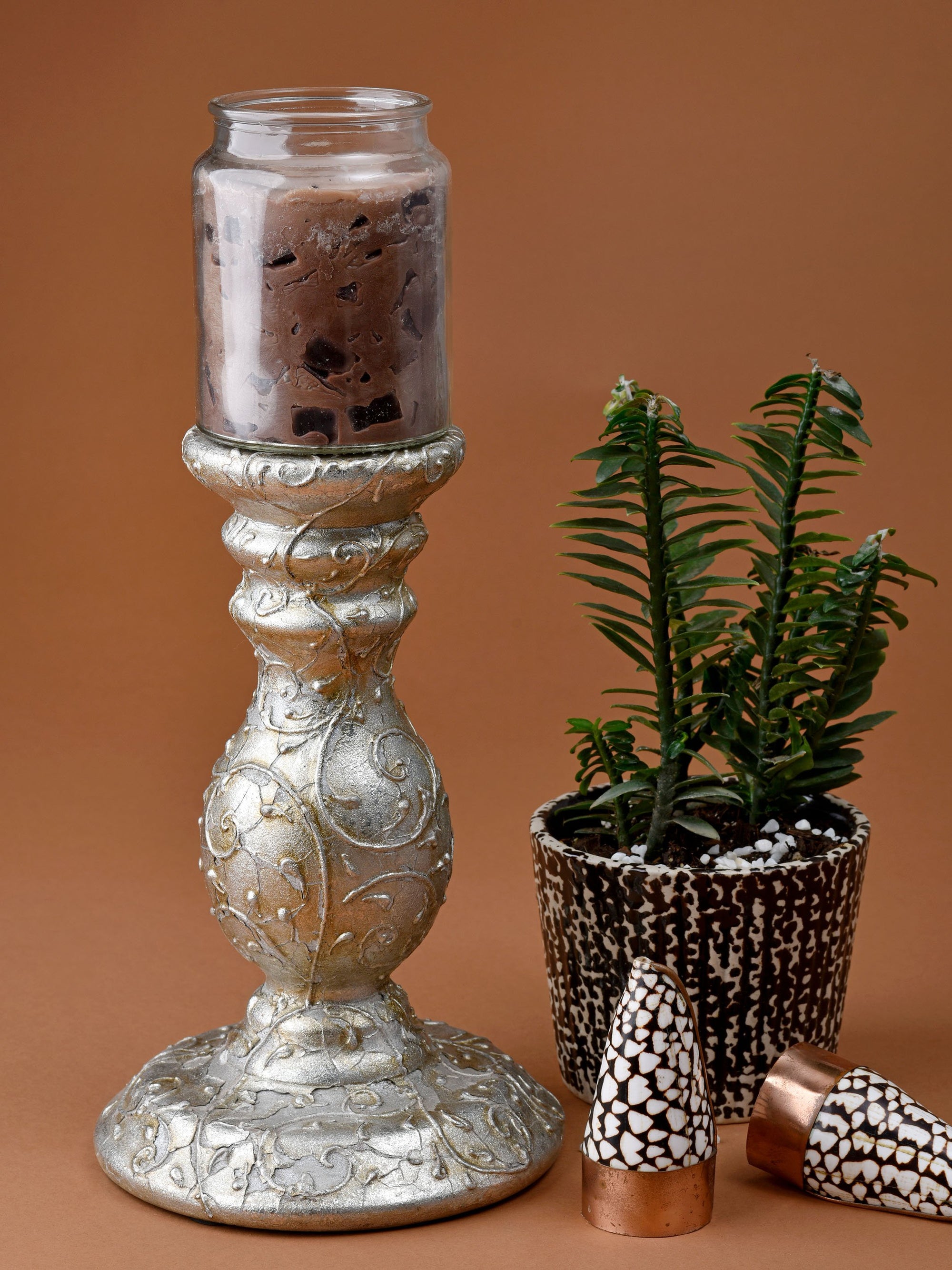 Embossed Silver Candle Stand