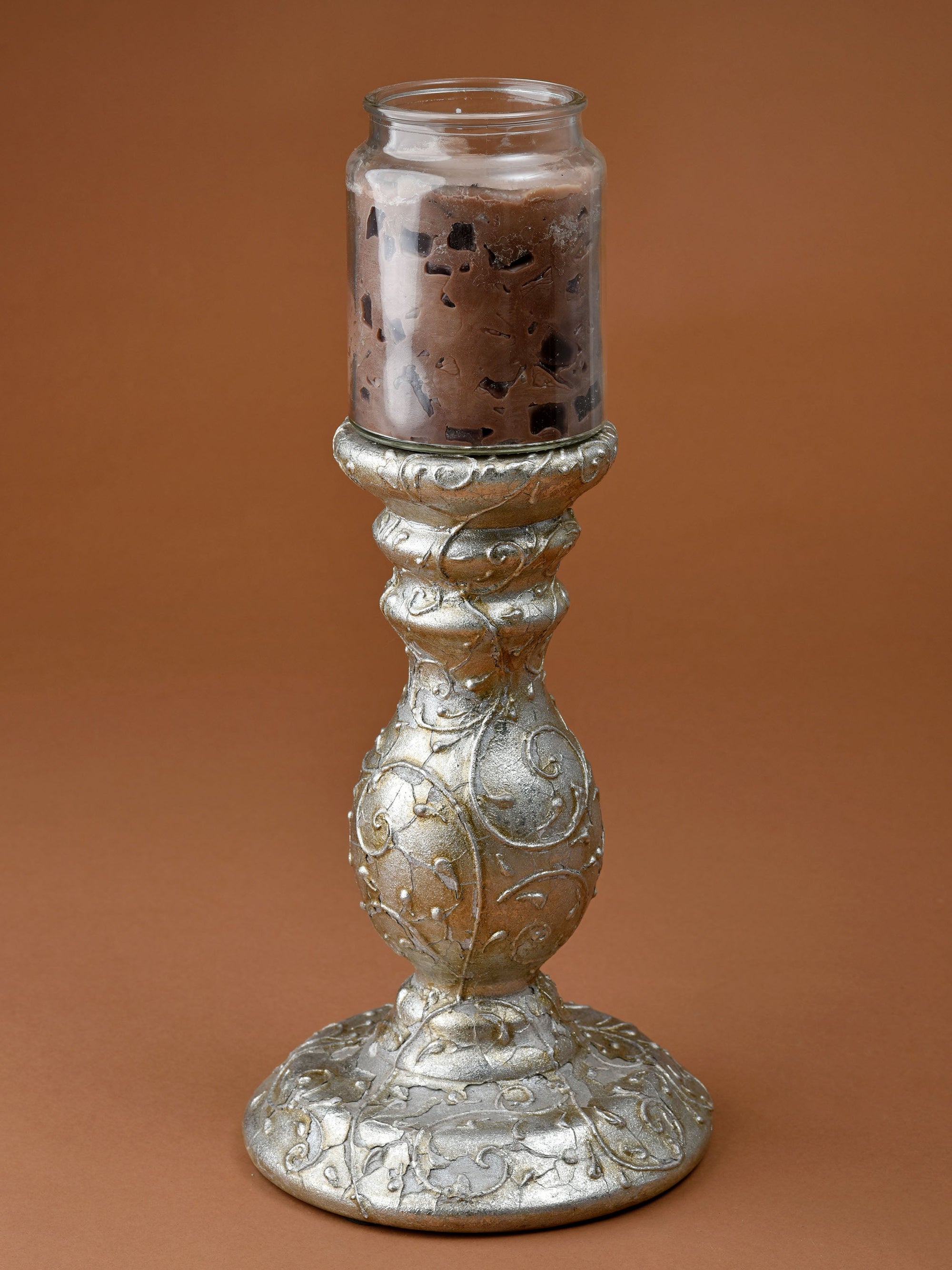 Embossed Silver Candle Stand