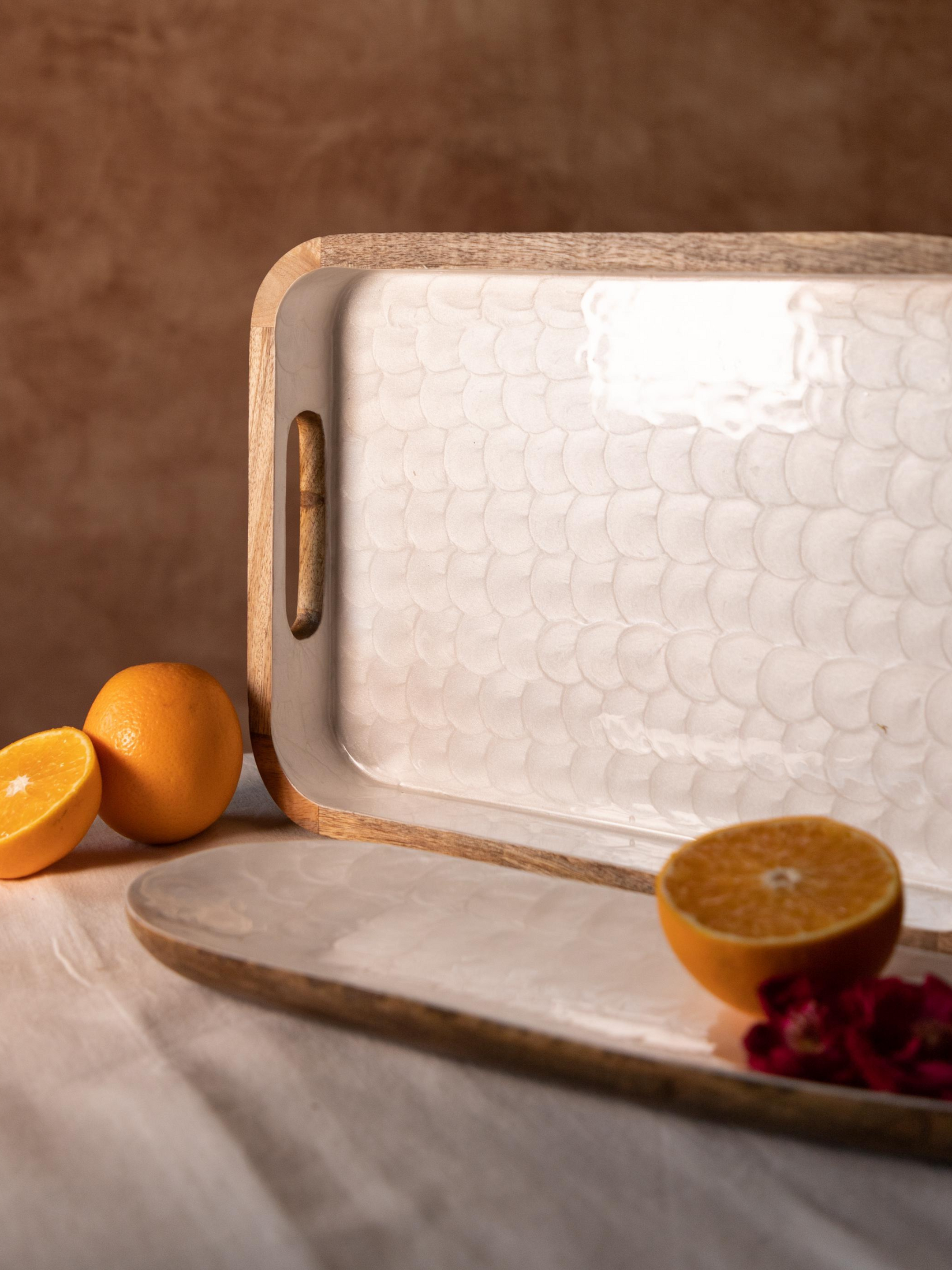Mango Wood with Pearl Enamel Serving Tray