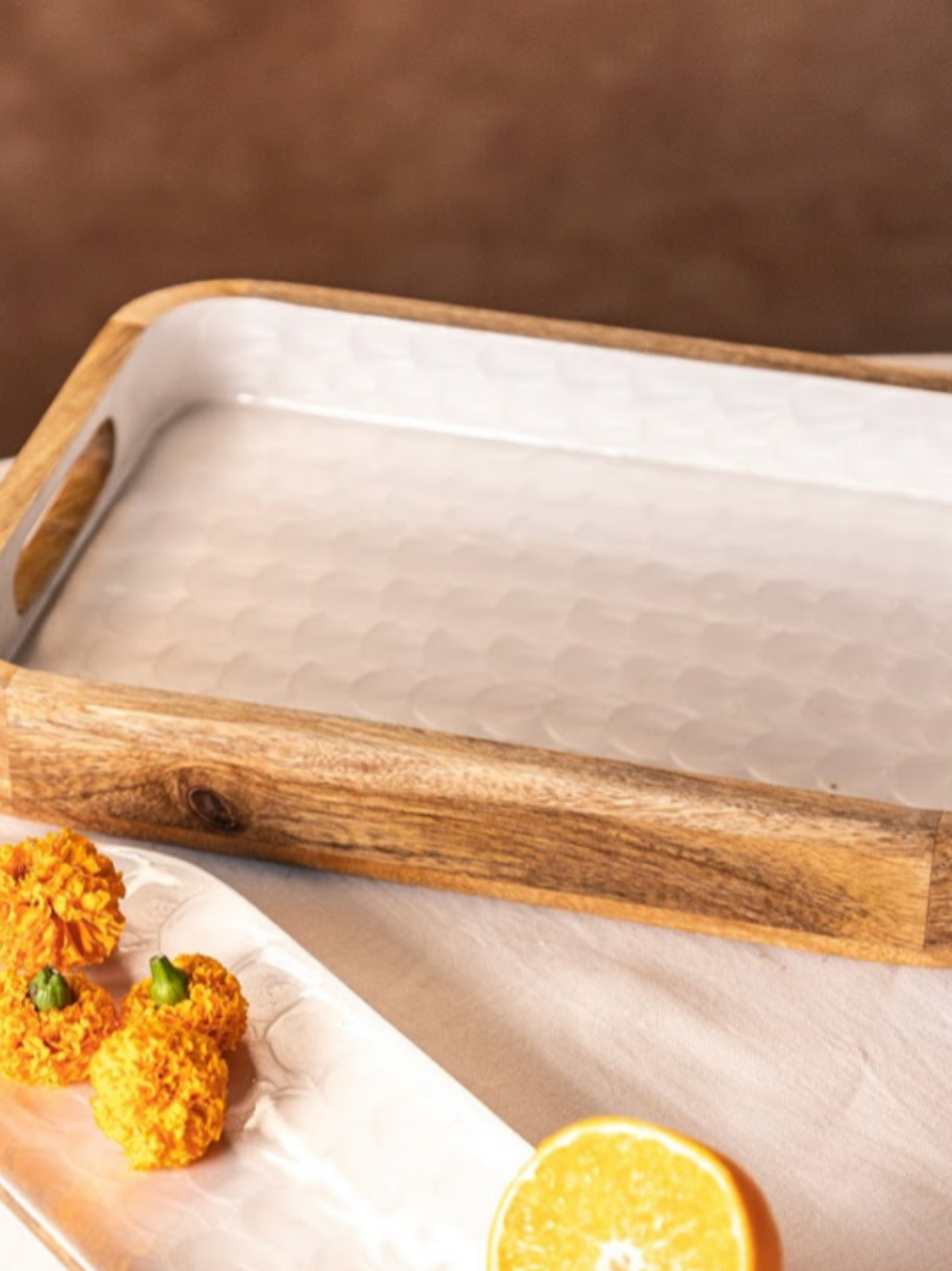 Mango Wood with Pearl Enamel Serving Tray