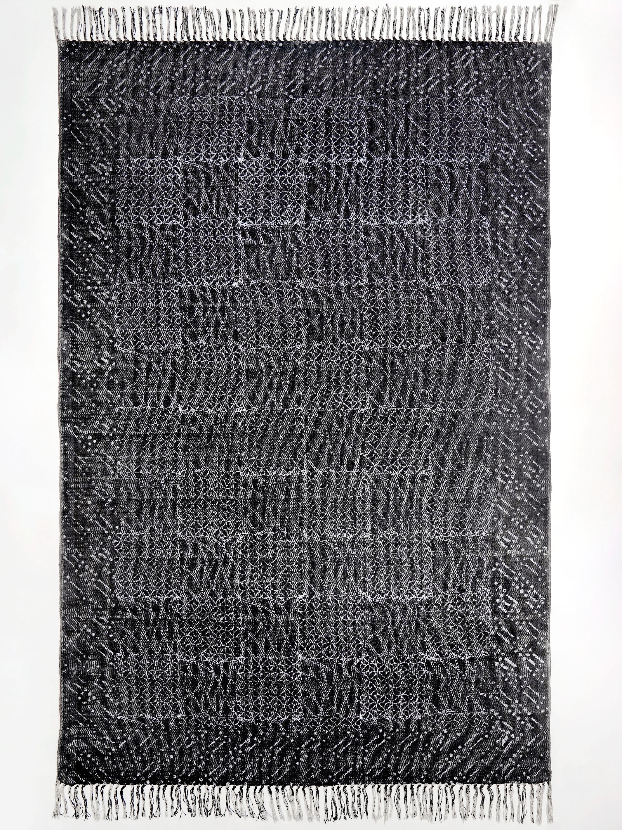 Hand Block Print Cotton Rug Black