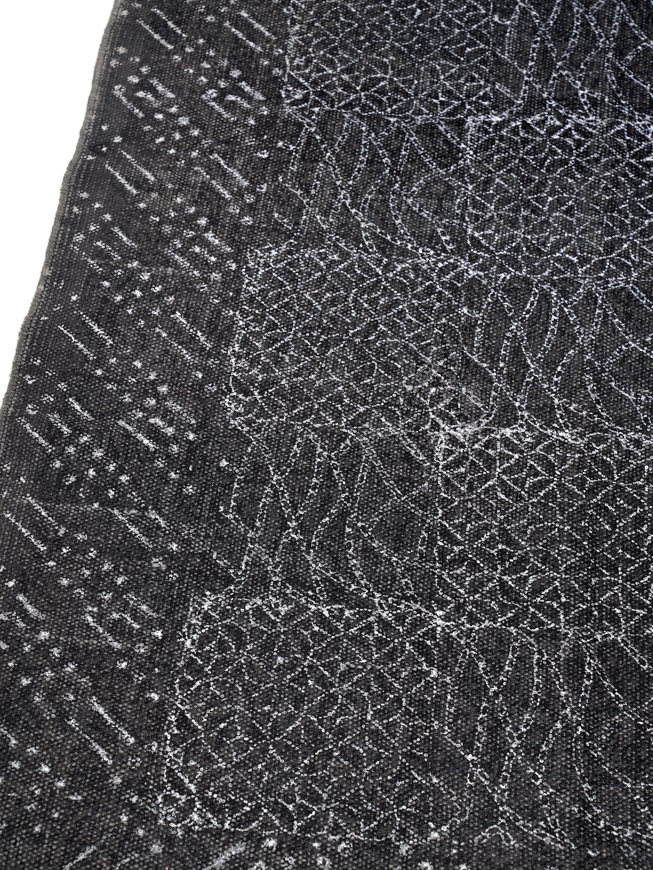 Hand Block Print Cotton Rug Black