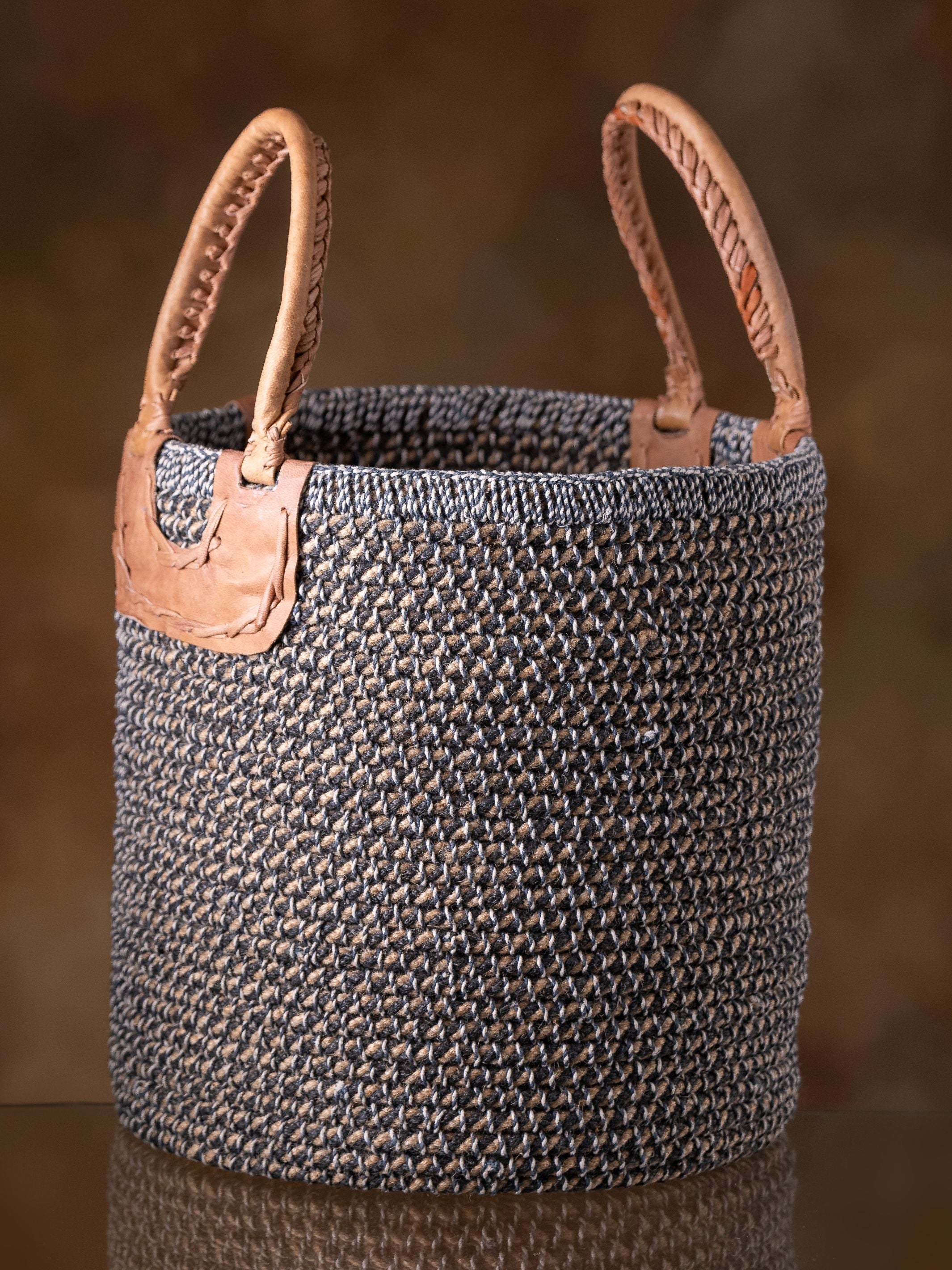 Jute Basket - Black & White Medium