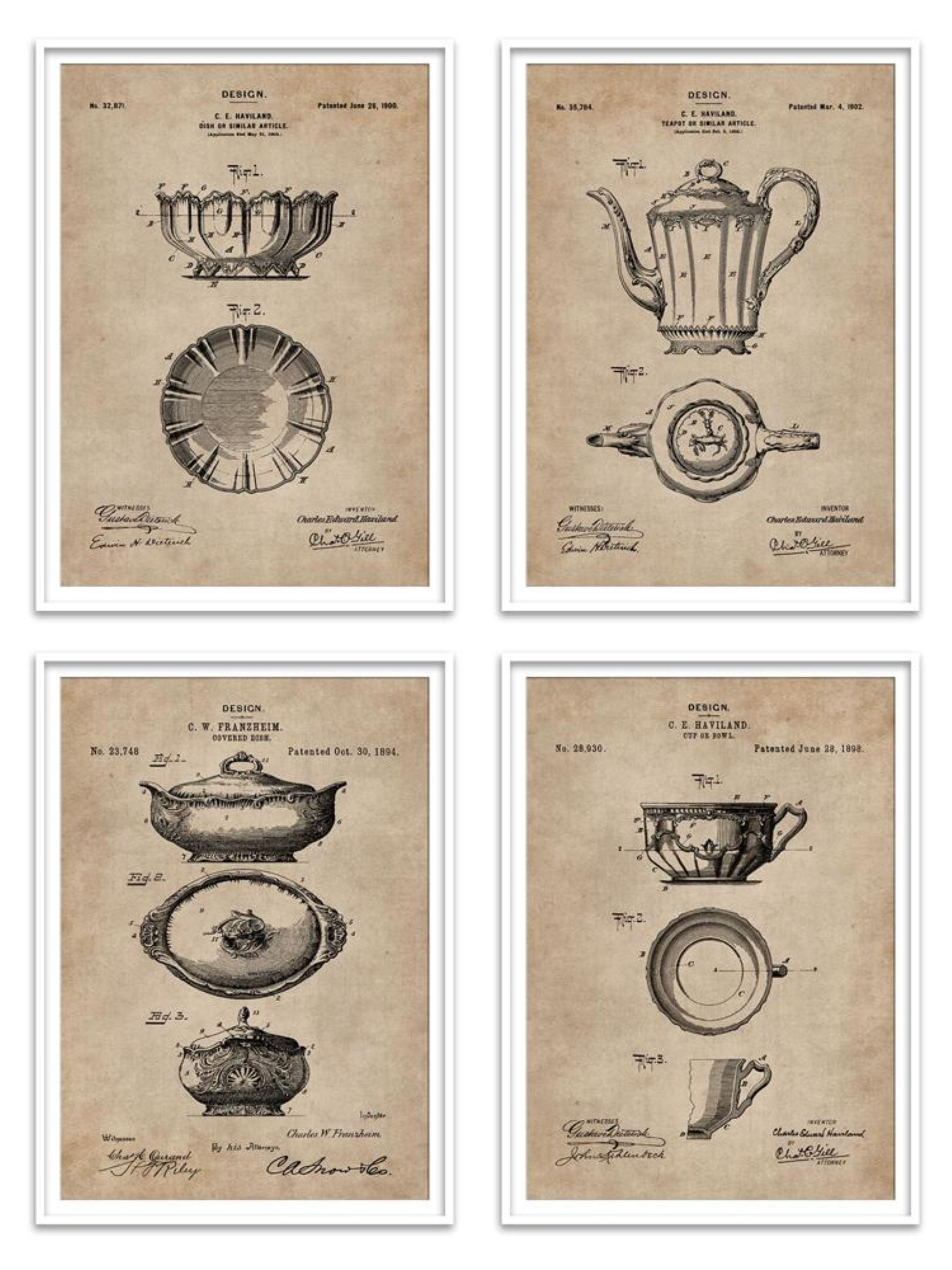 Wall Prints - Kitchen & Dining Series - Crockery Set of 4