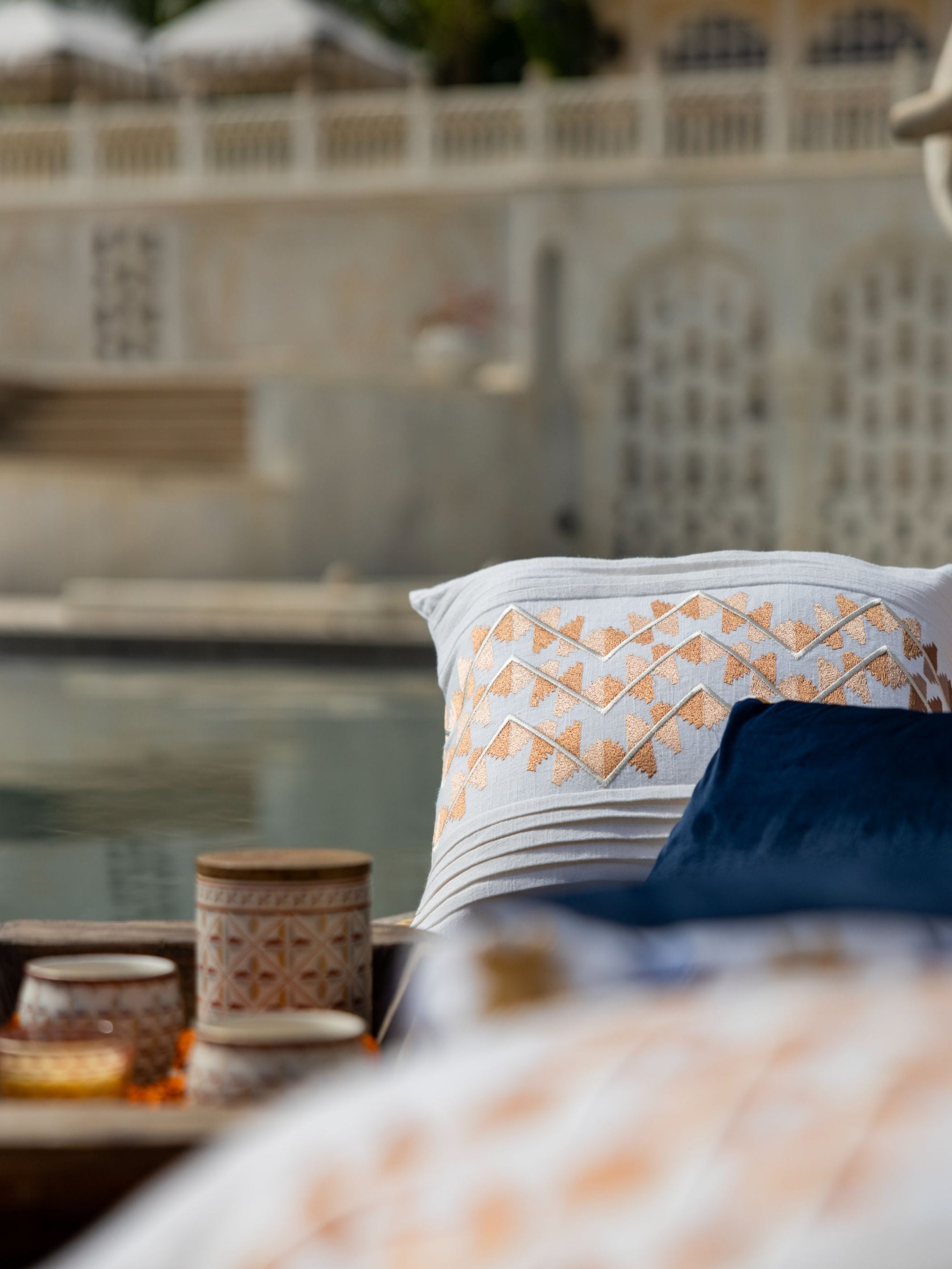 Cushion Cover - Lehar white Embroidered