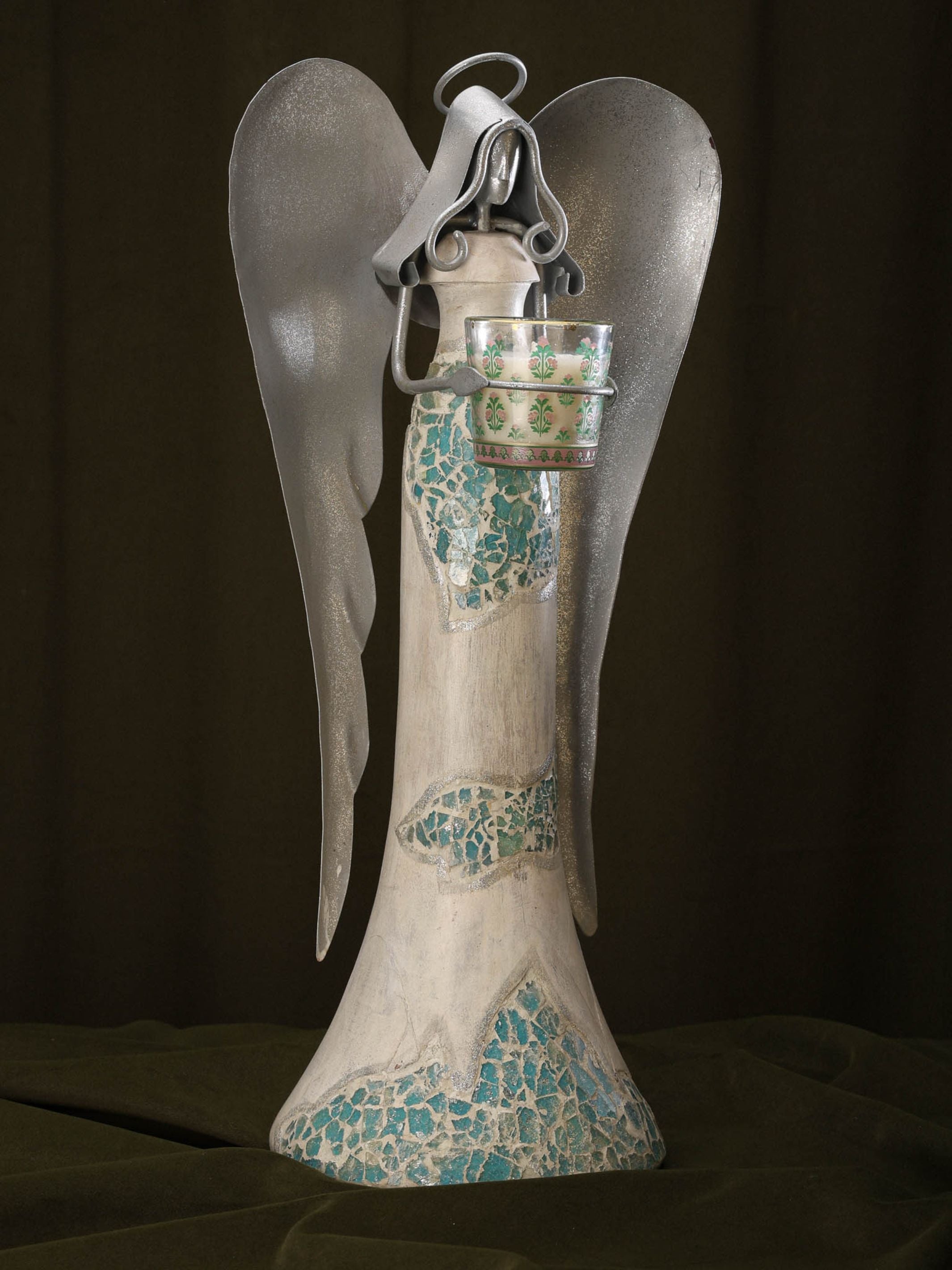 Mosaic Winged Wood & Metal Angel