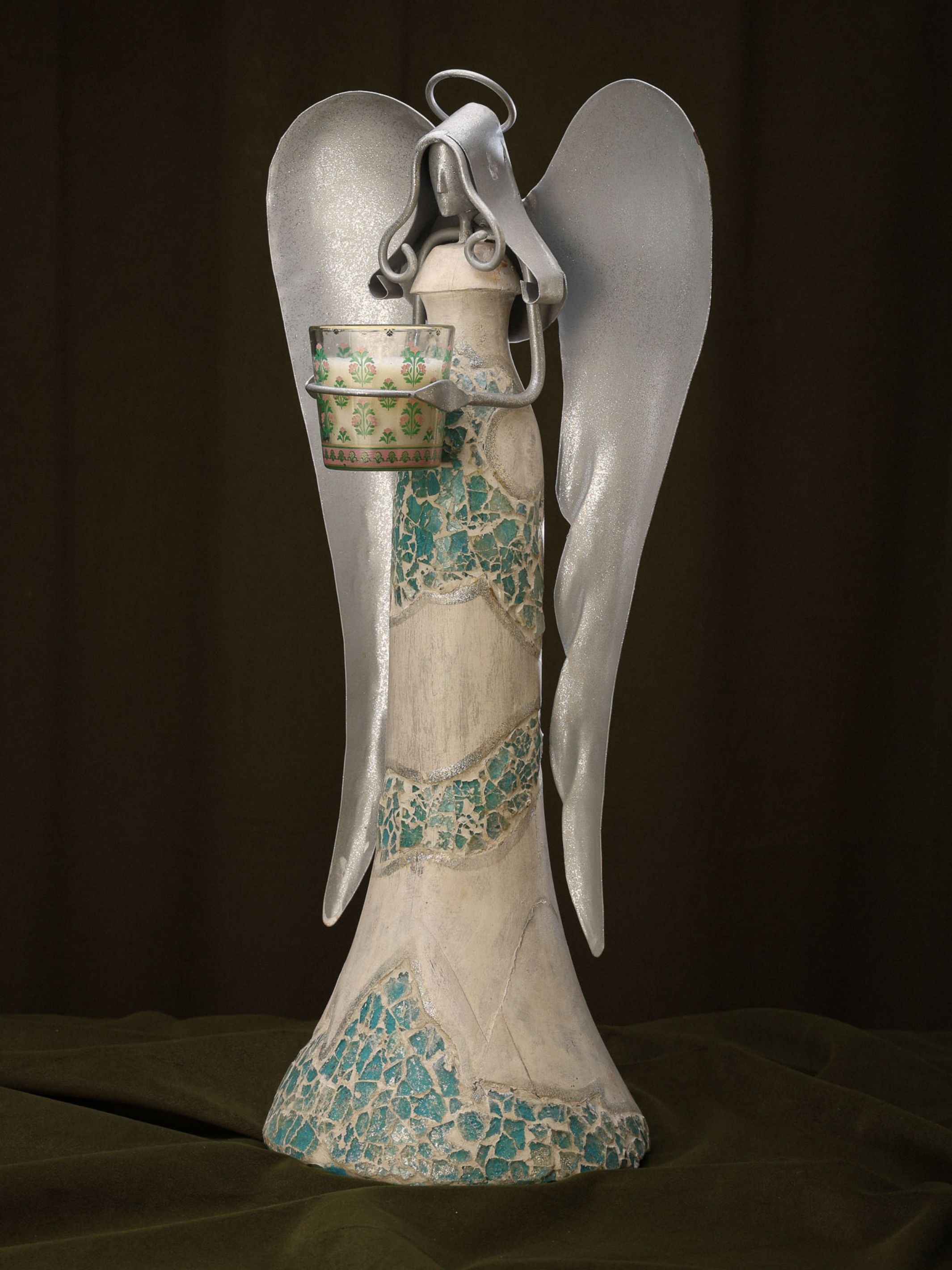 Mosaic Winged Wood & Metal Angel