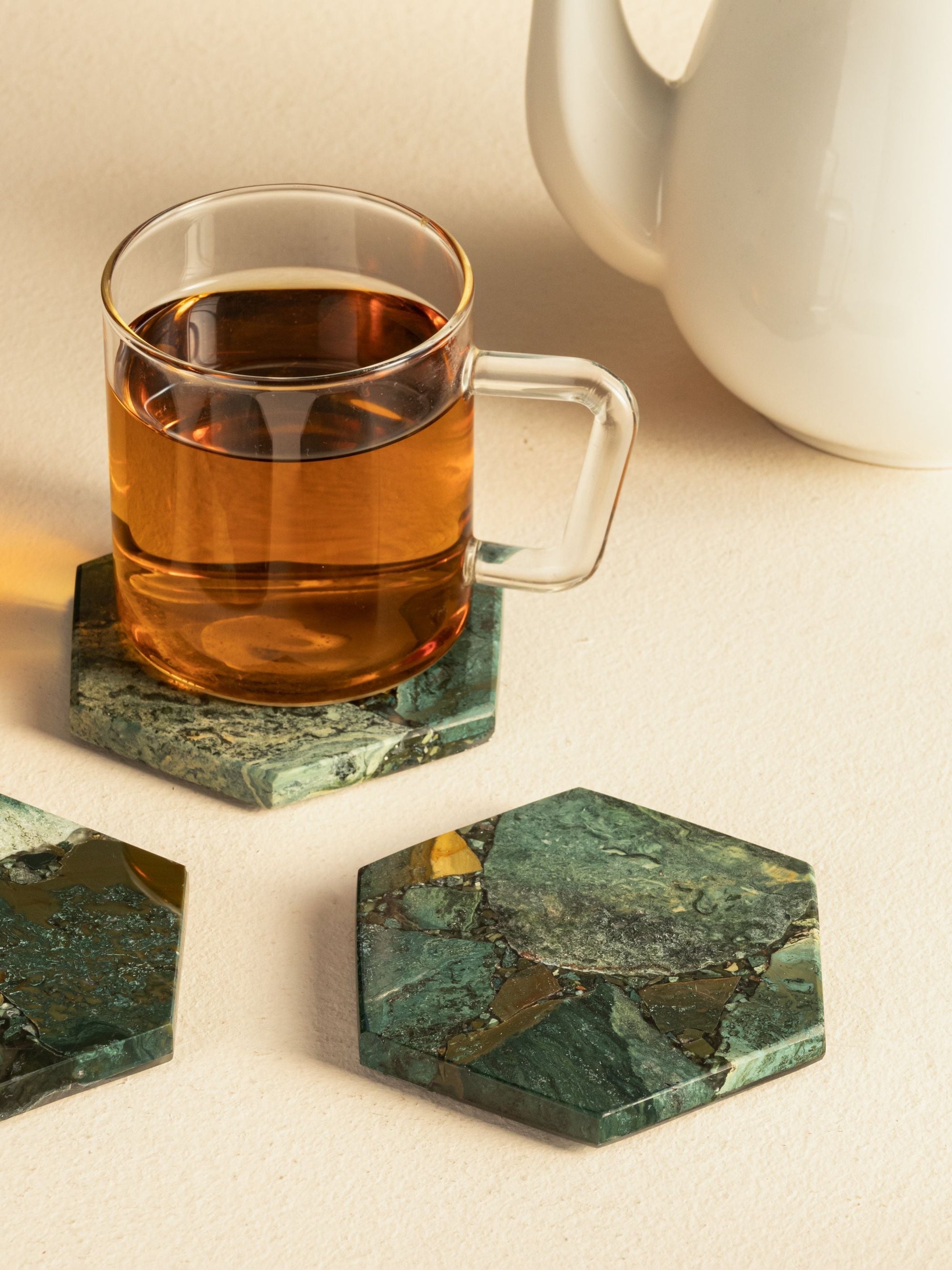 Moss Agate Hexagon Coaster Set of 4