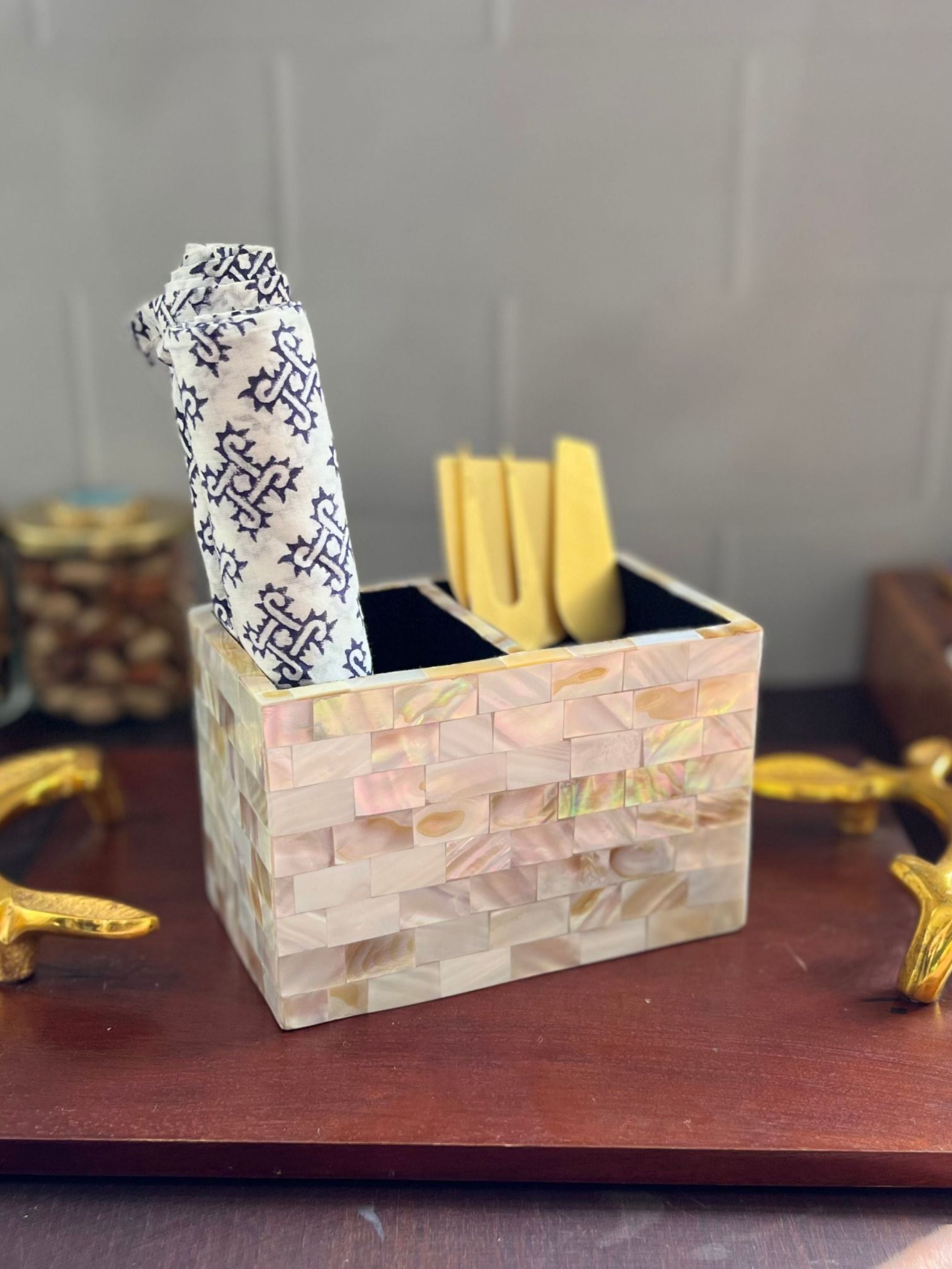 Cutlery Stand Plain - Mother of Pearl with Agate