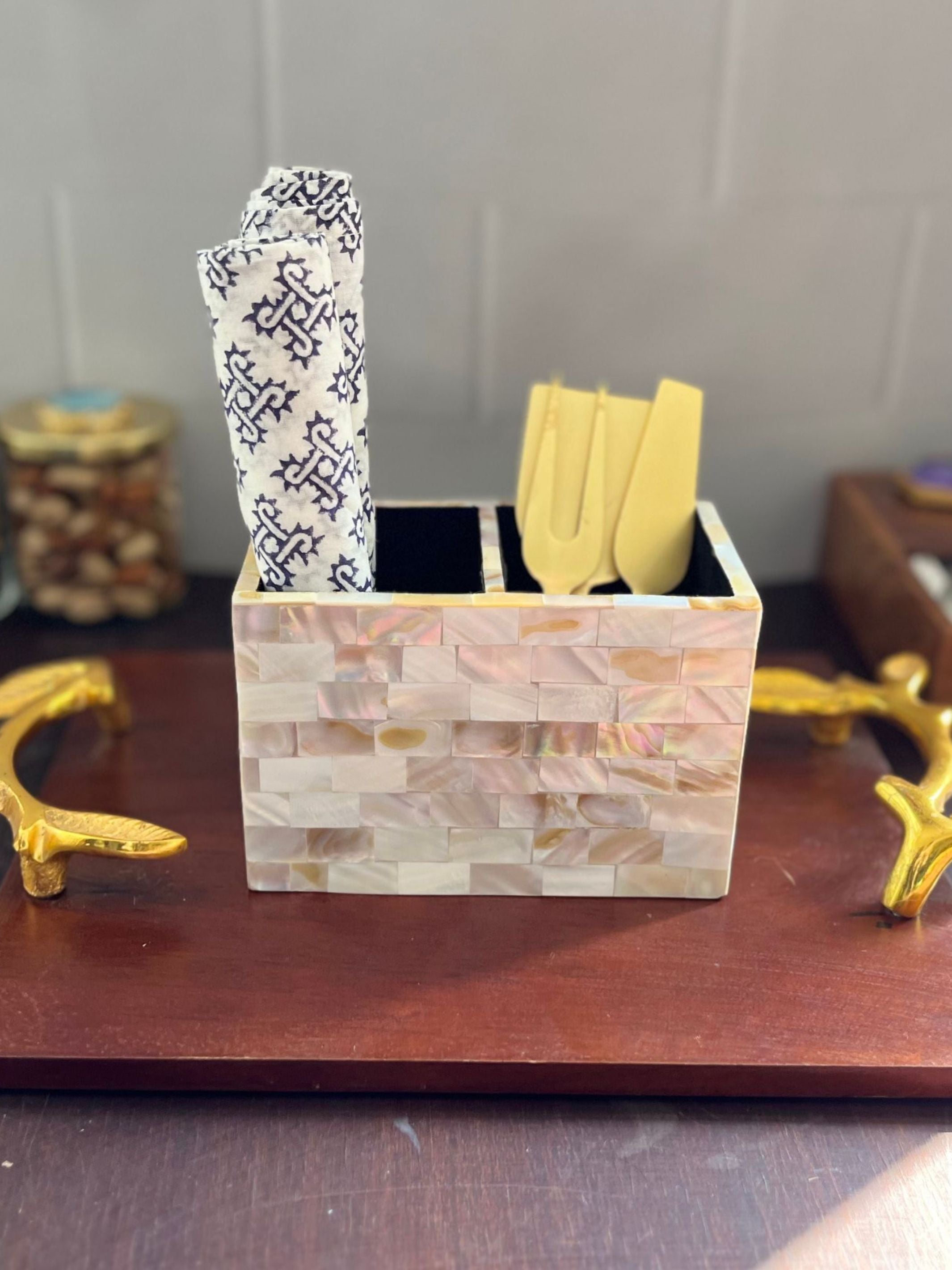 Cutlery Stand Plain - Mother of Pearl with Agate