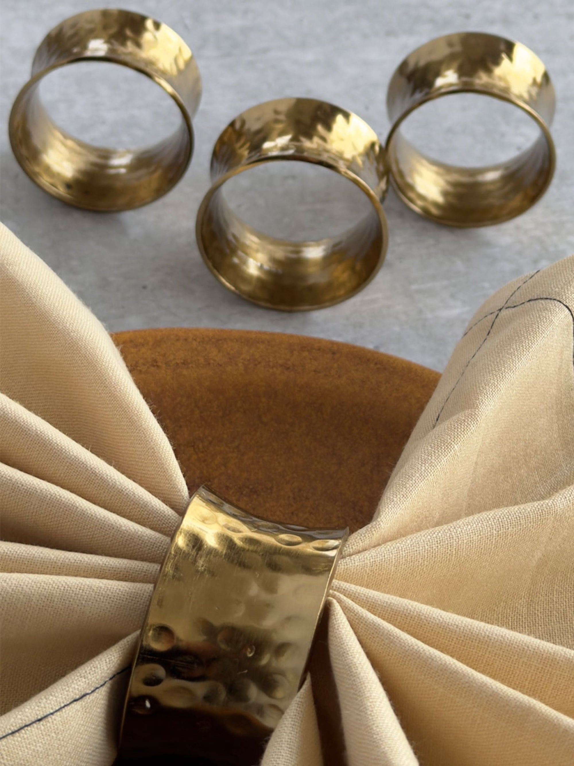Napkin Ring Cylindrical Hammered Set of 4