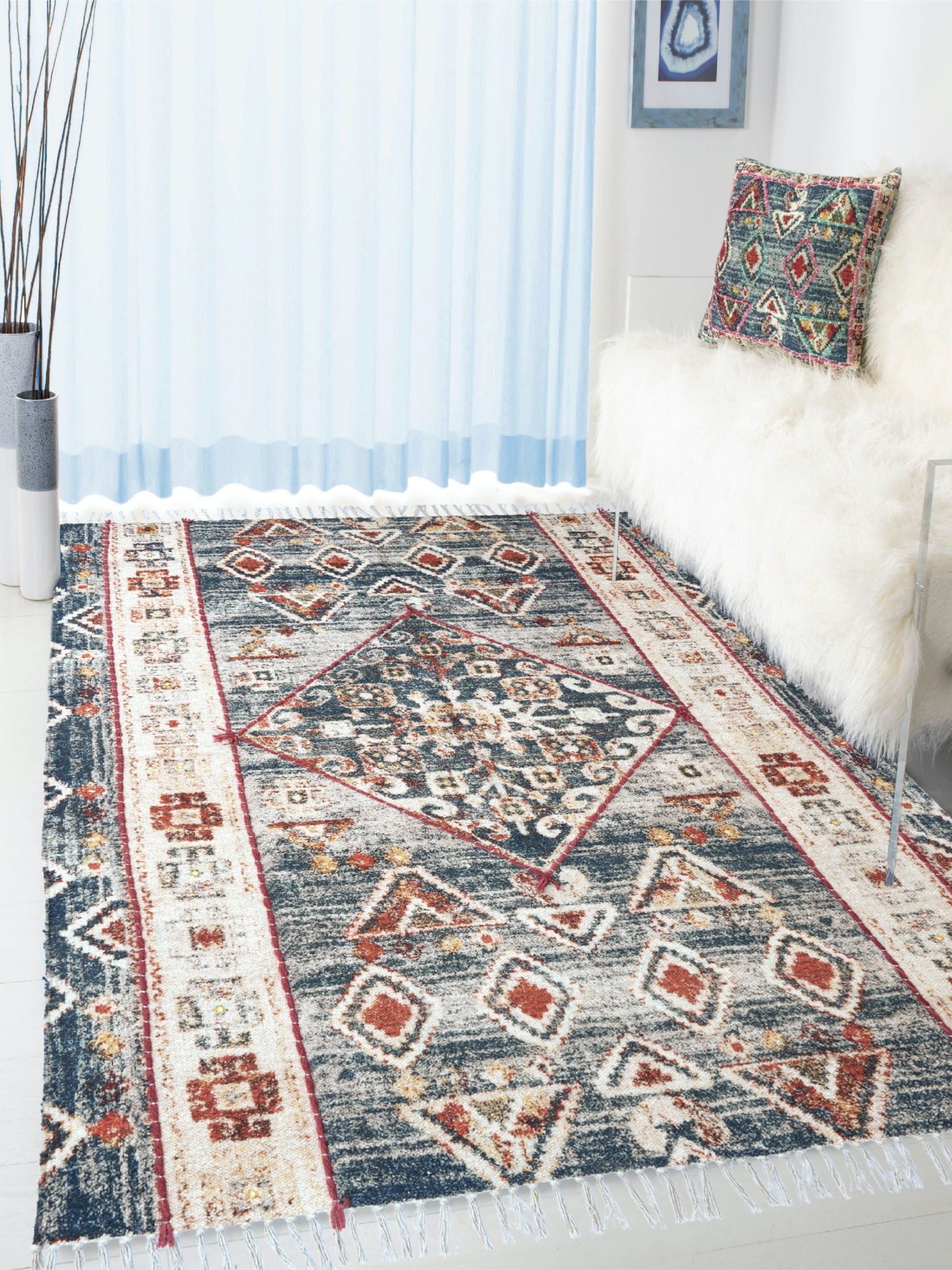 Okuta Embroidered Cotton Rug