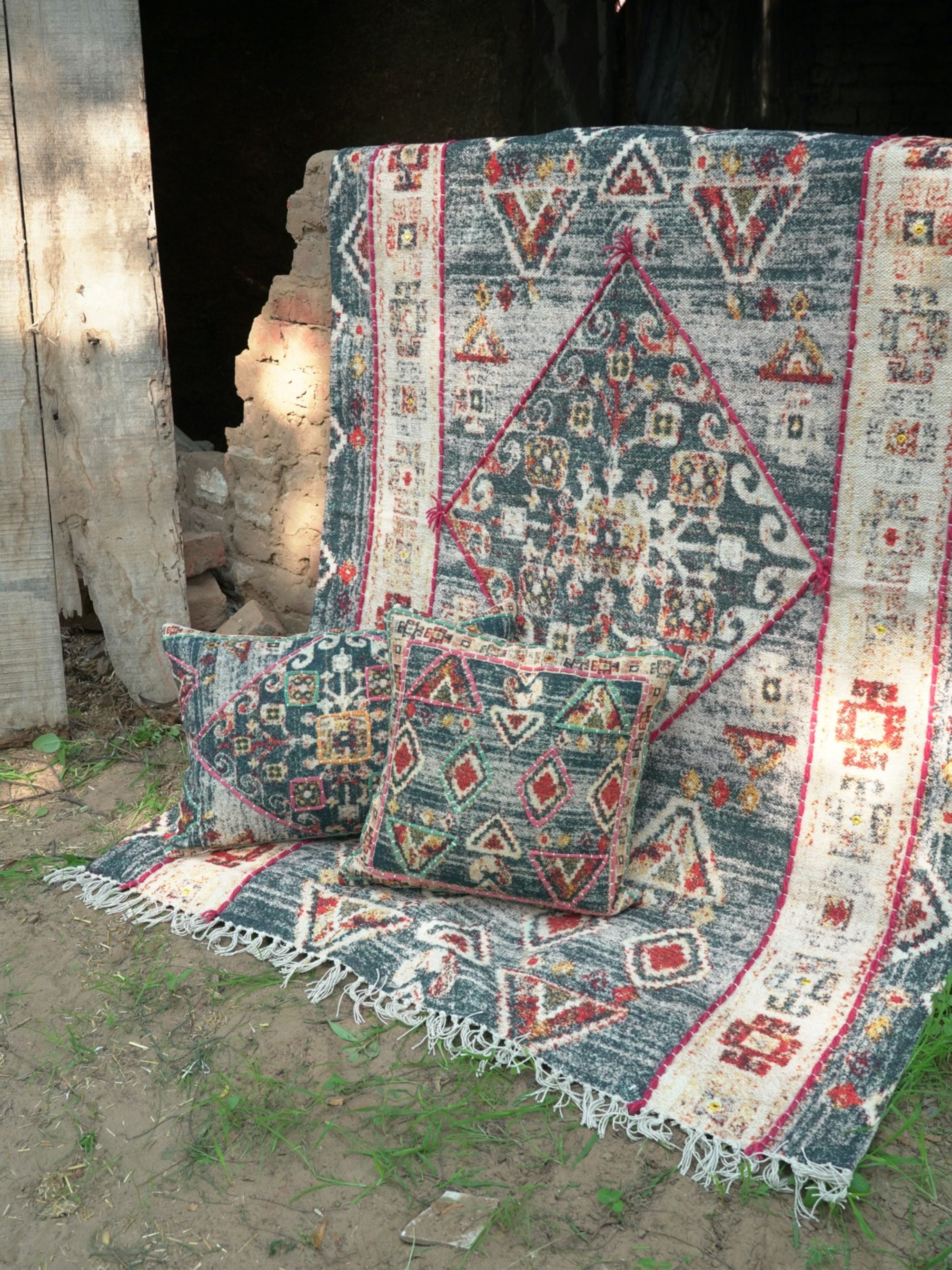 Okuta Embroidered Cotton Rug