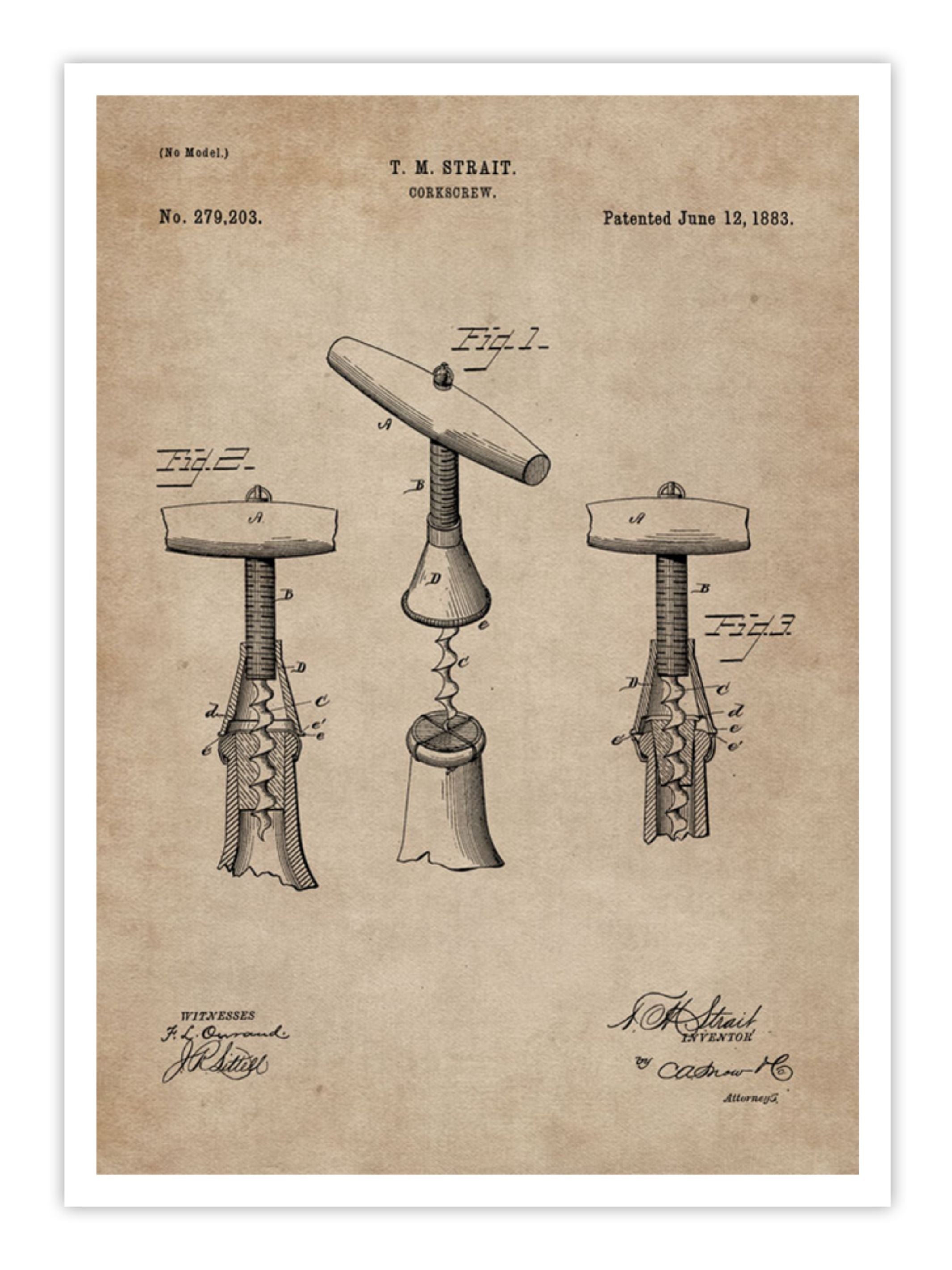 Wall Prints - Patent Document of a Cork Screw