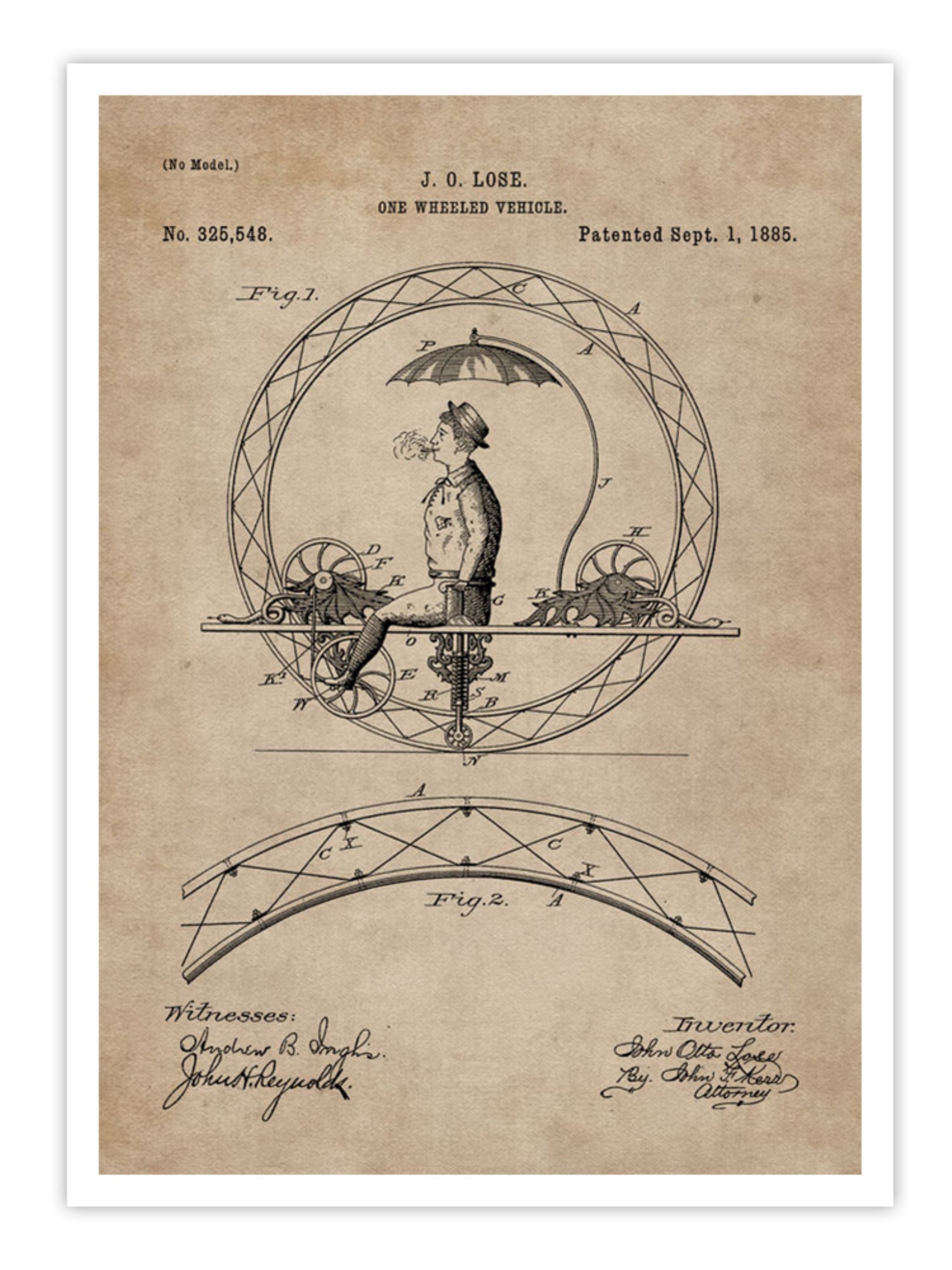 Wall Prints - Patent Document of a One Wheeled Vehicle