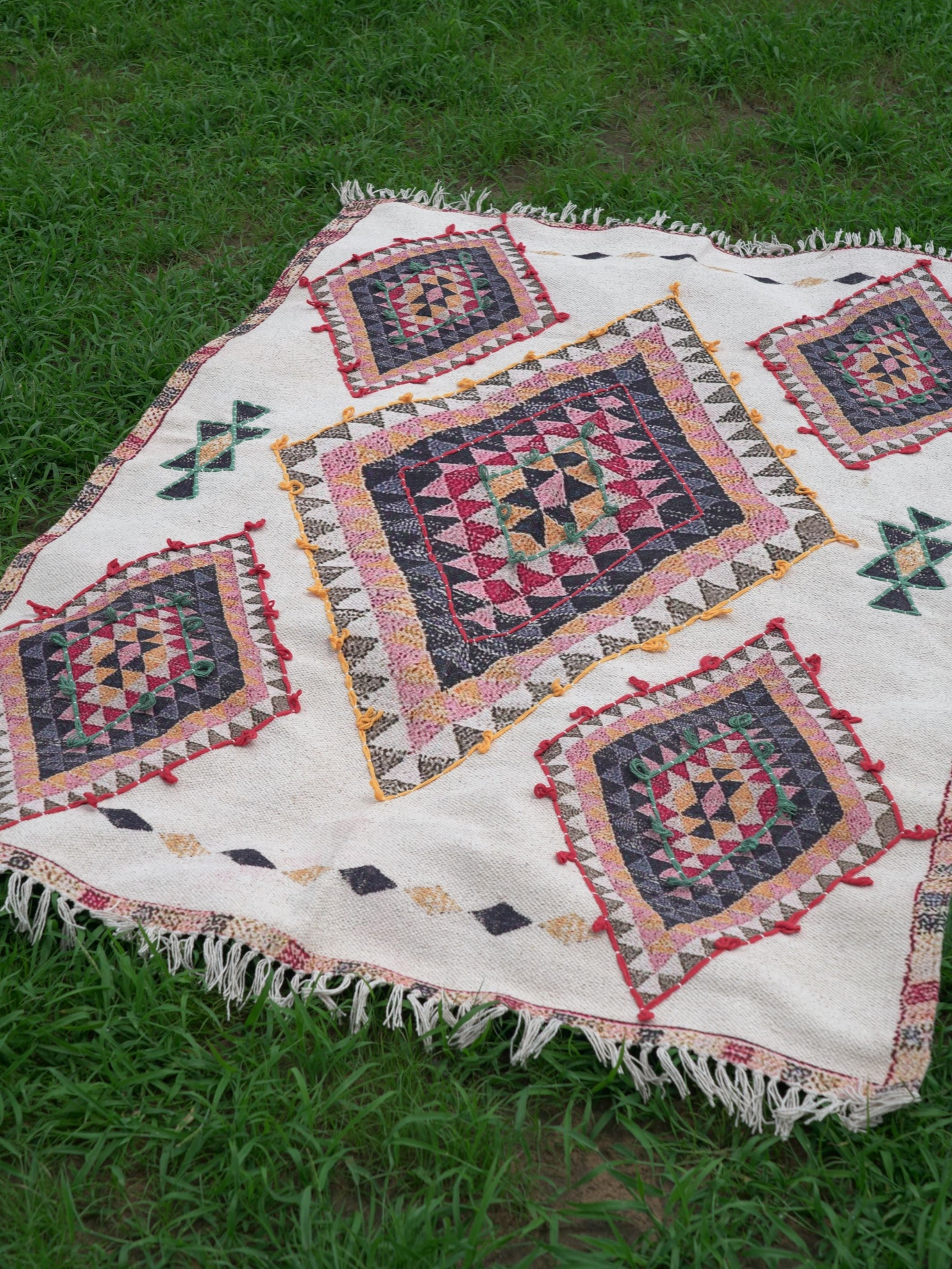 Pitrak Embroidered Cotton Rug