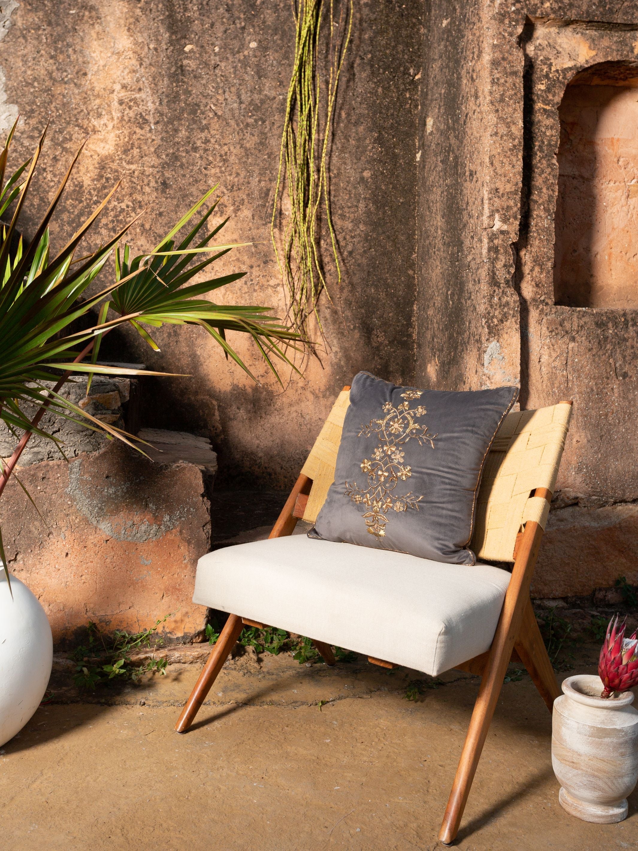 Cushion Cover - Qadir Charcoal Embroidered