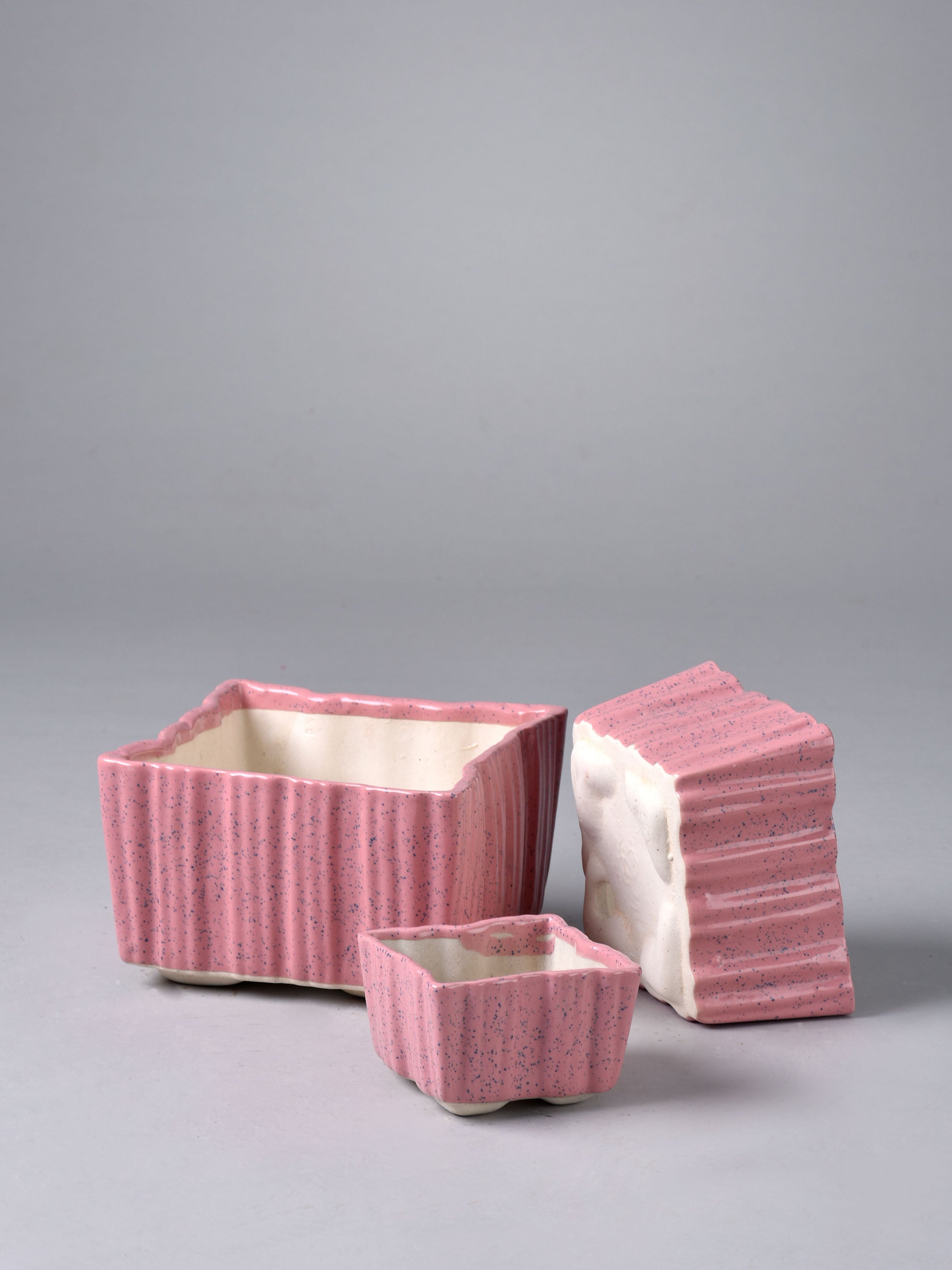 Ribbed Square Ceramic Planter Set of 3