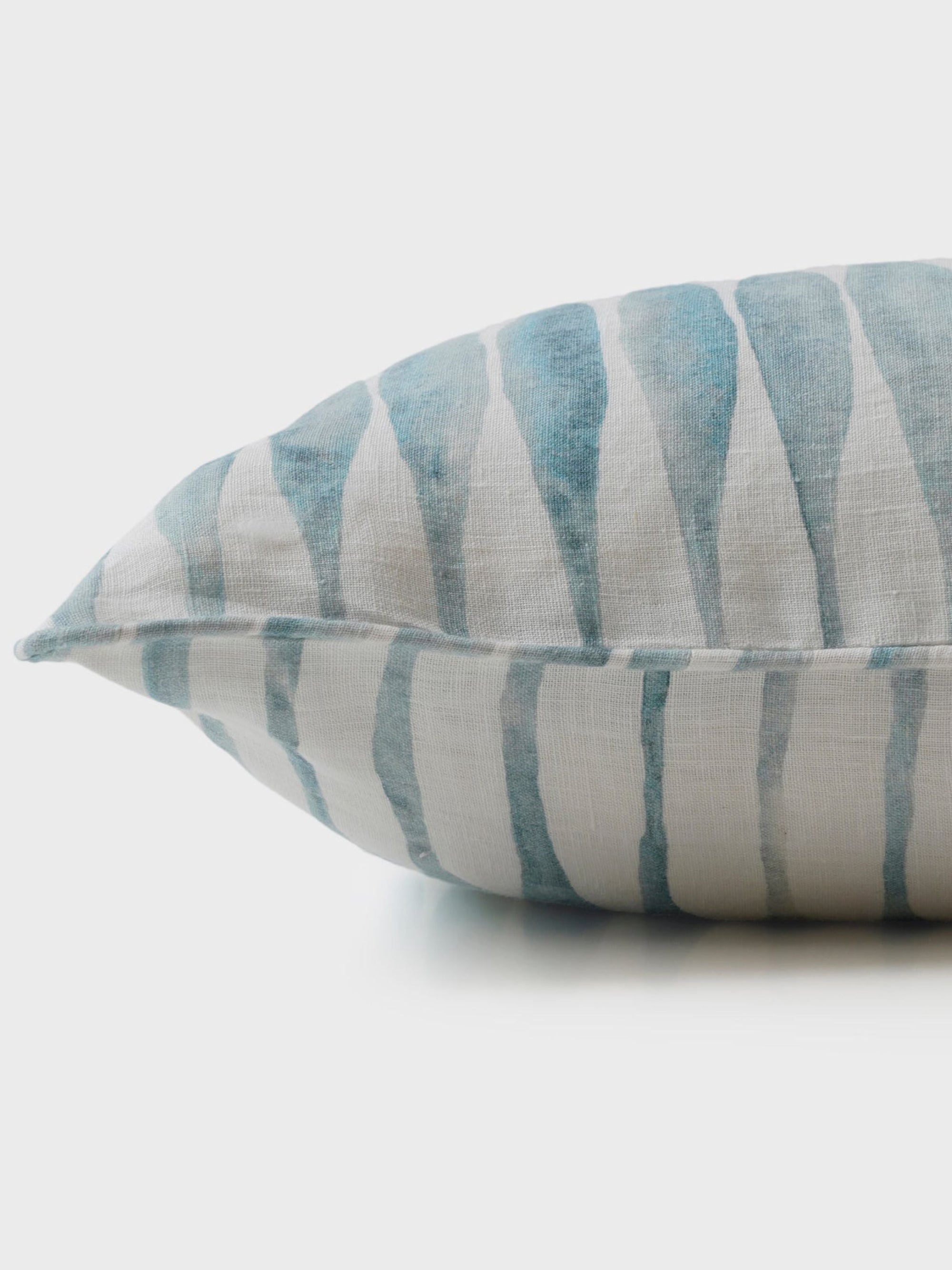 Cushion Cover - Ripple Blue Lumbar Linen
