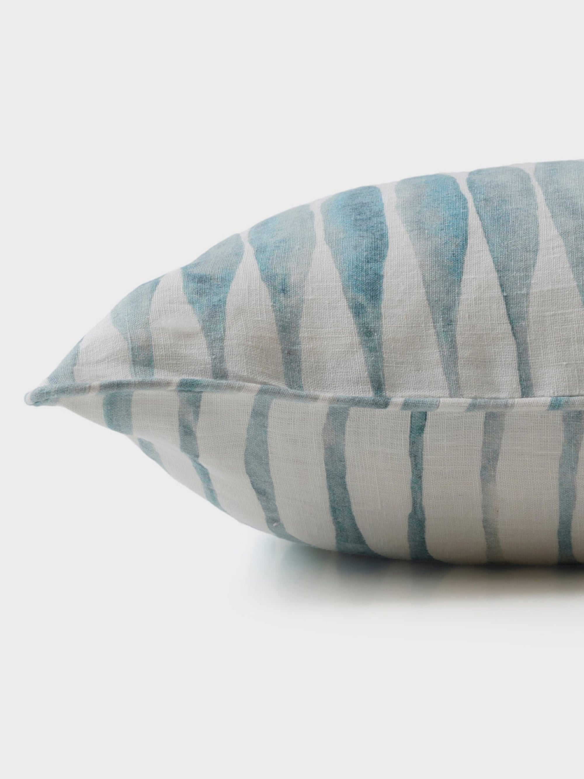 Cushion Cover - Ripple Blue Oblong Linen