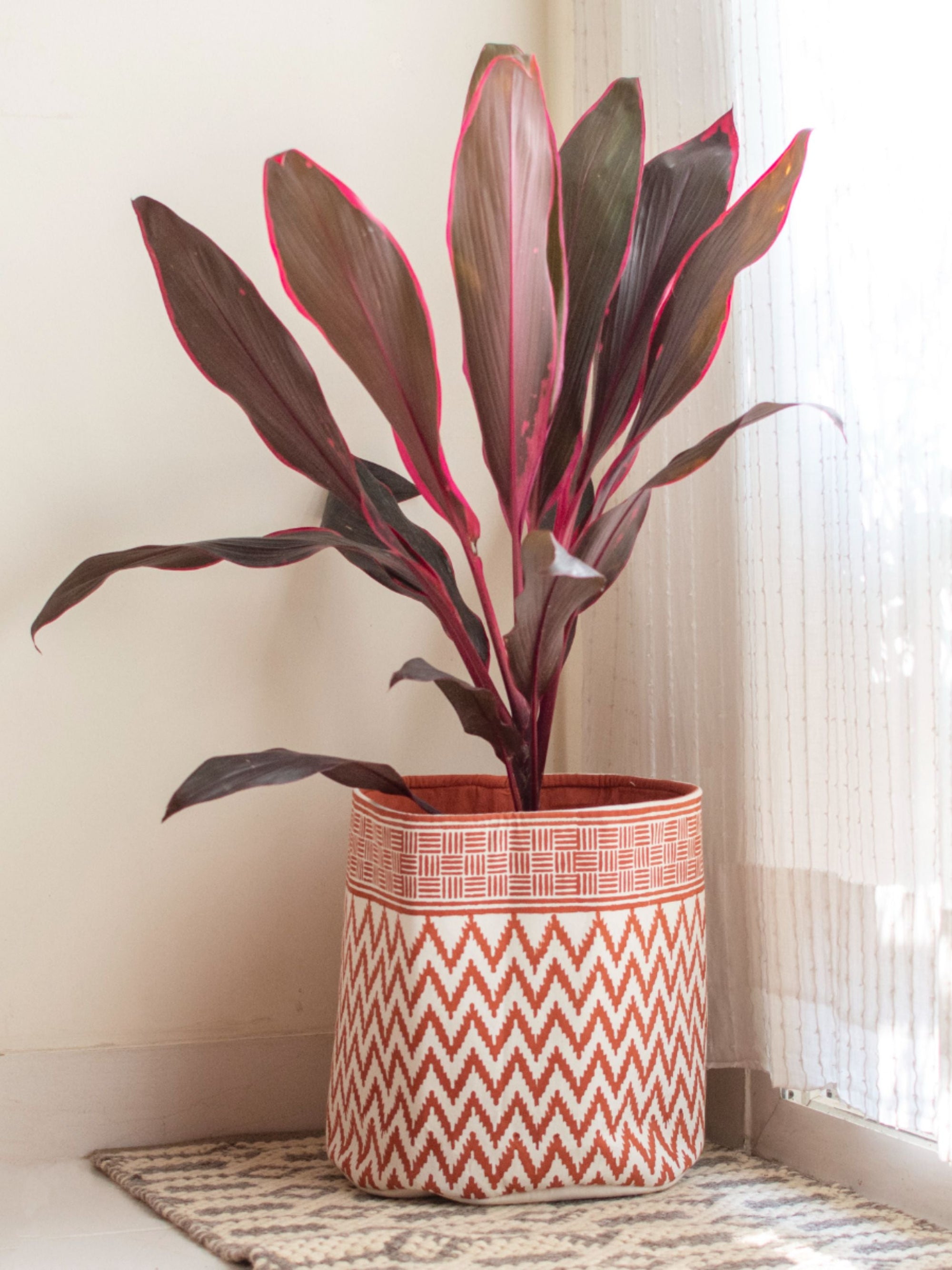 Rust Chevron Cotton Basket Large