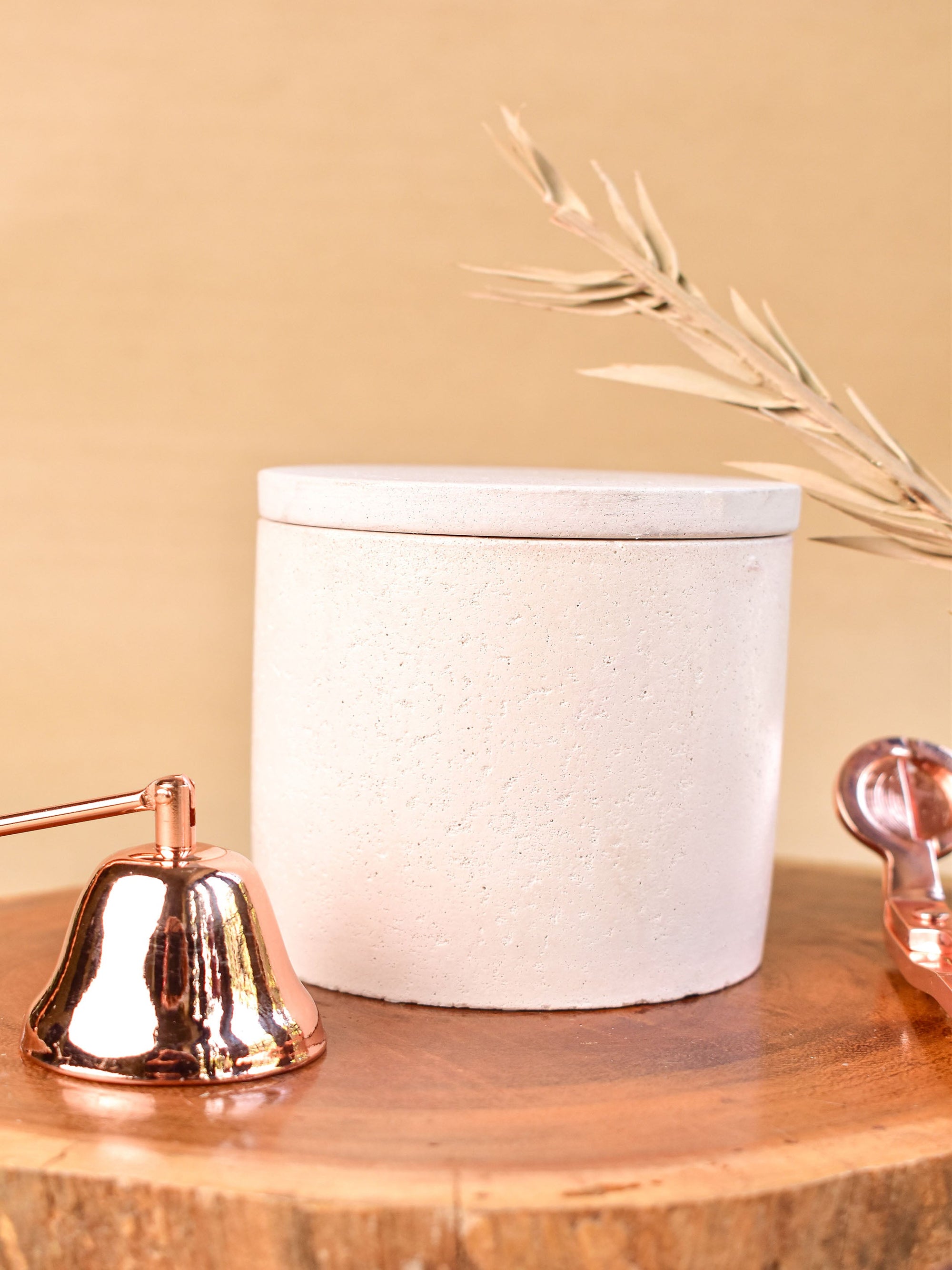 Flower Candle In White Concrete Jar