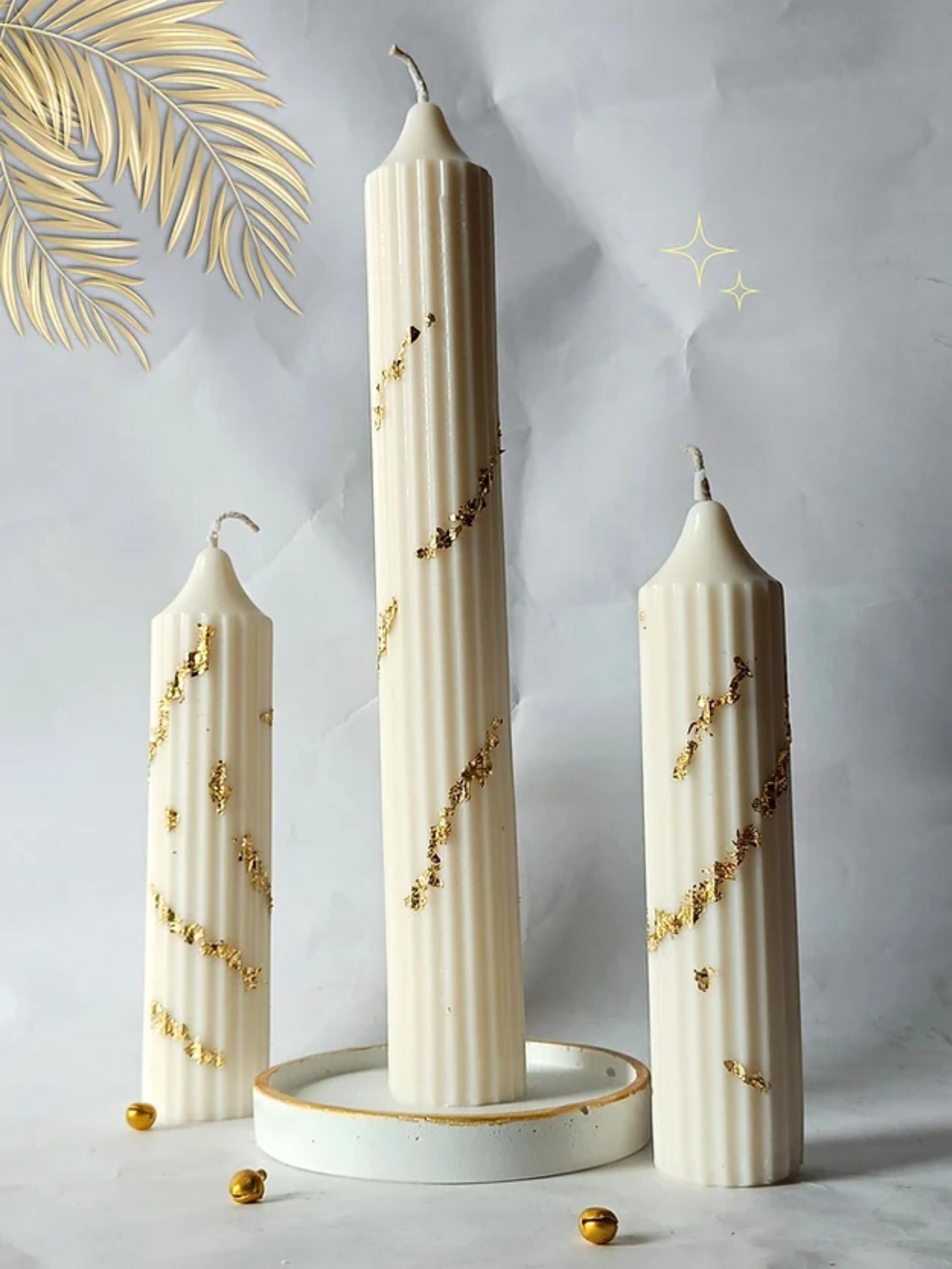 Set of 3 White Gold Hope Pillar Candles