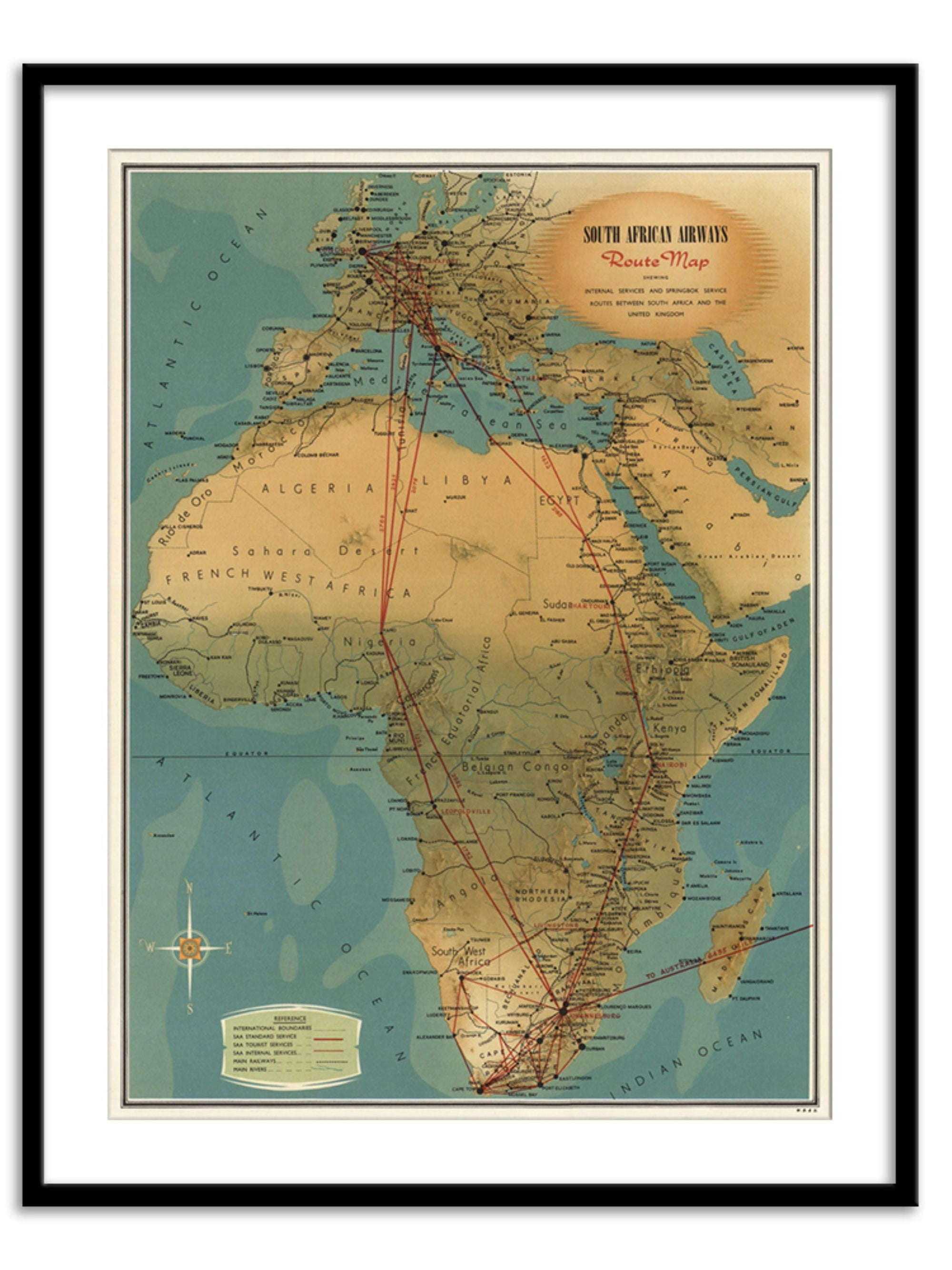 Wall Prints - South African Airways Map