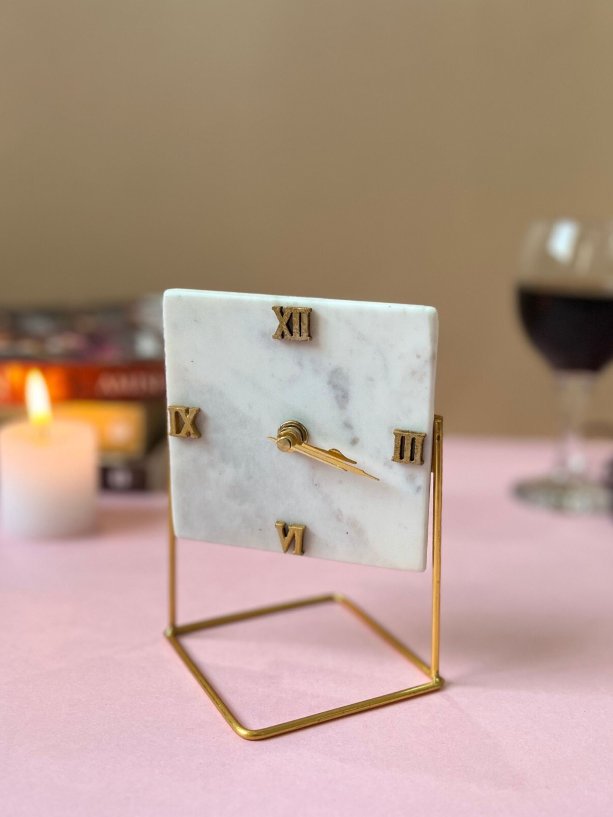 Square Marble Desktop Clock With Stand