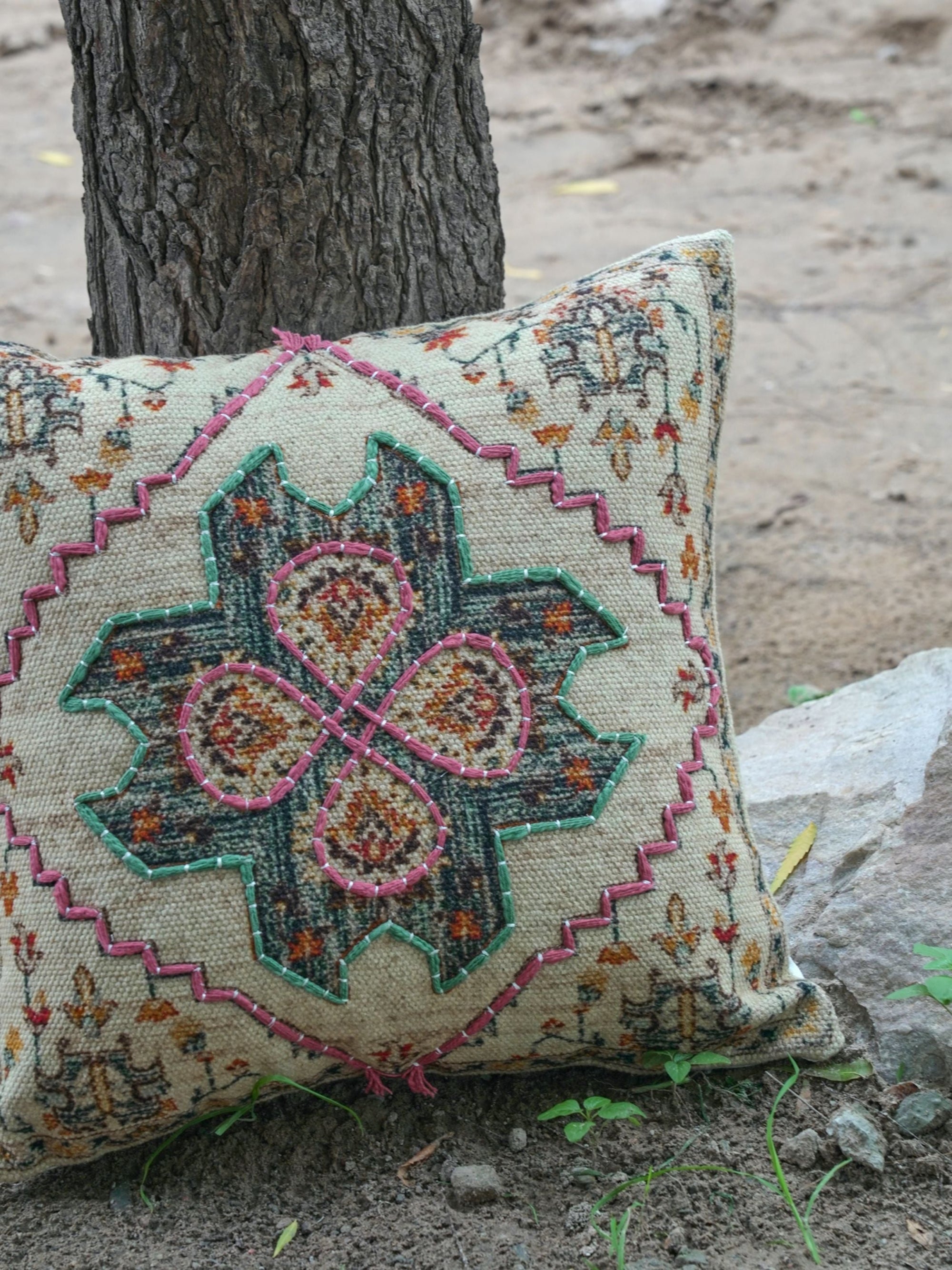 Cushion Cover - Stern Embroidered Cotton