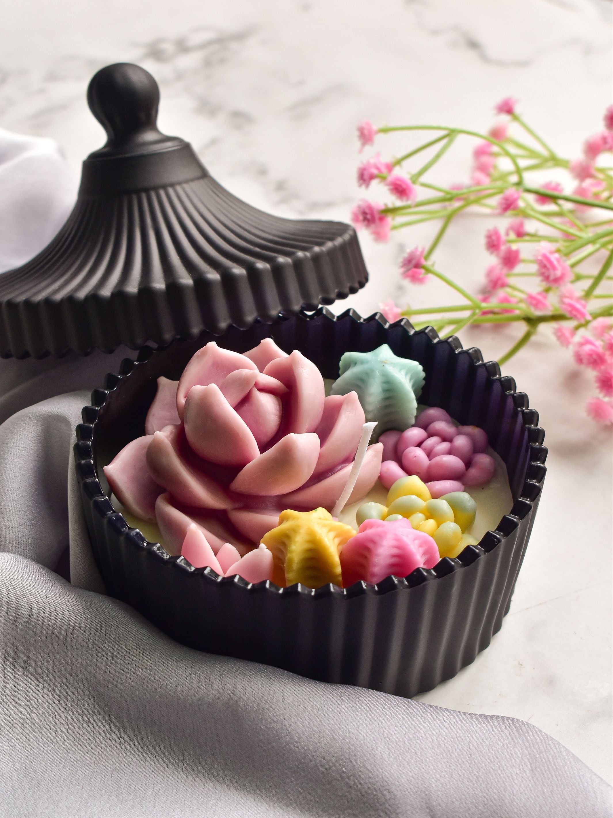 Light Pink Echeveria & Succulents Candle