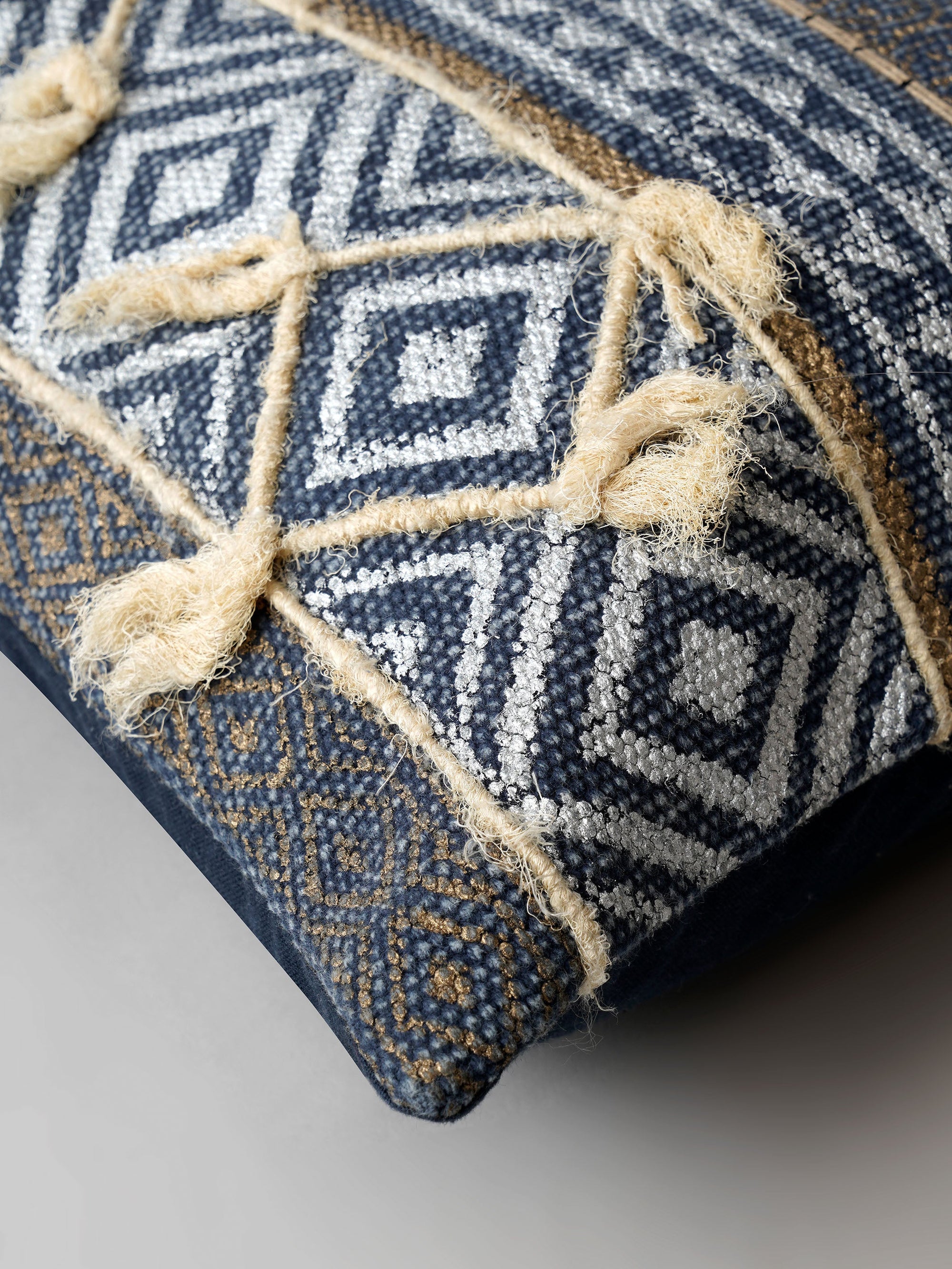 Cushion Cover - Textured Indigo Tassel