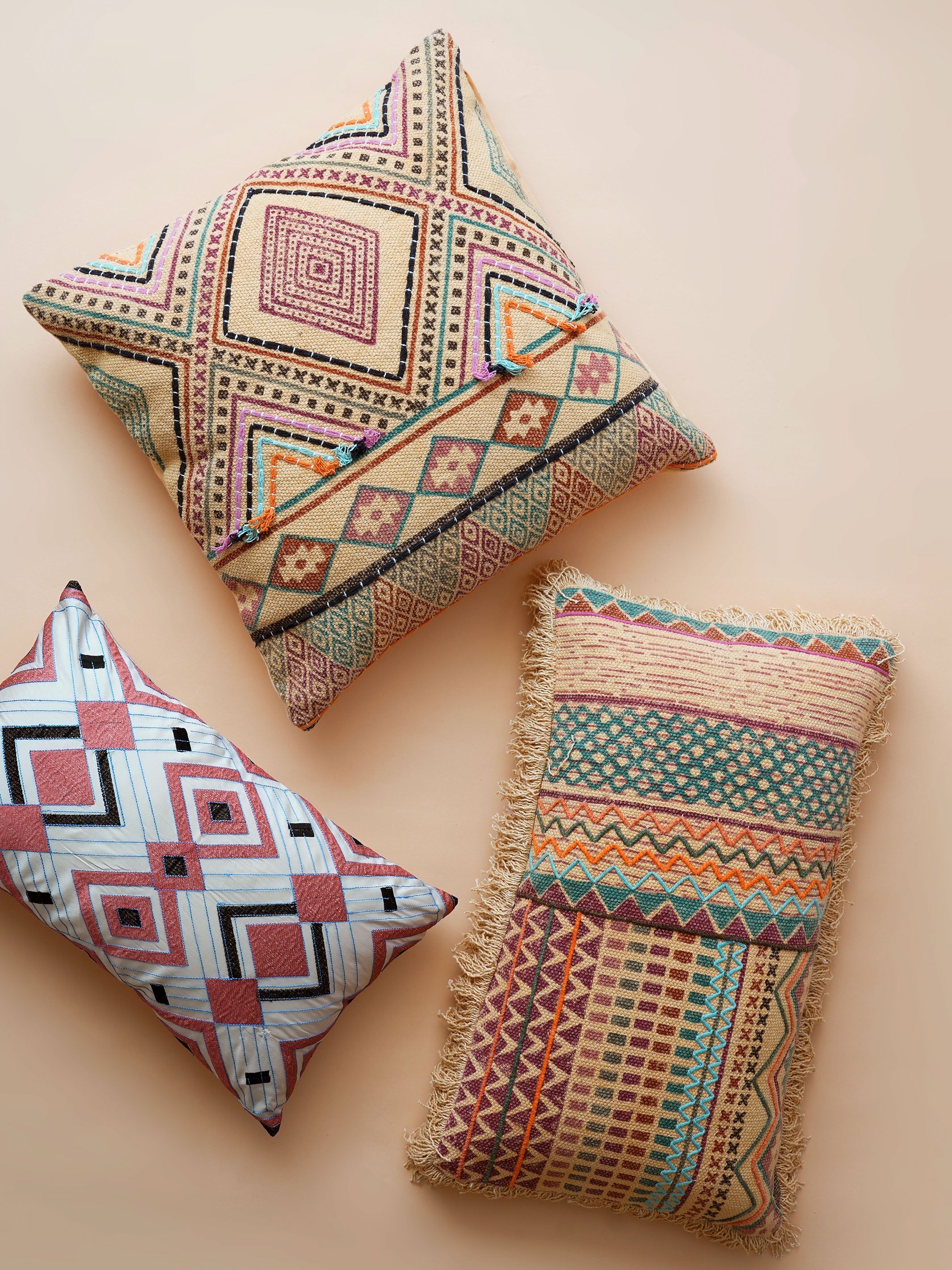 Cushion Cover - Tribal Argyle Embroidered