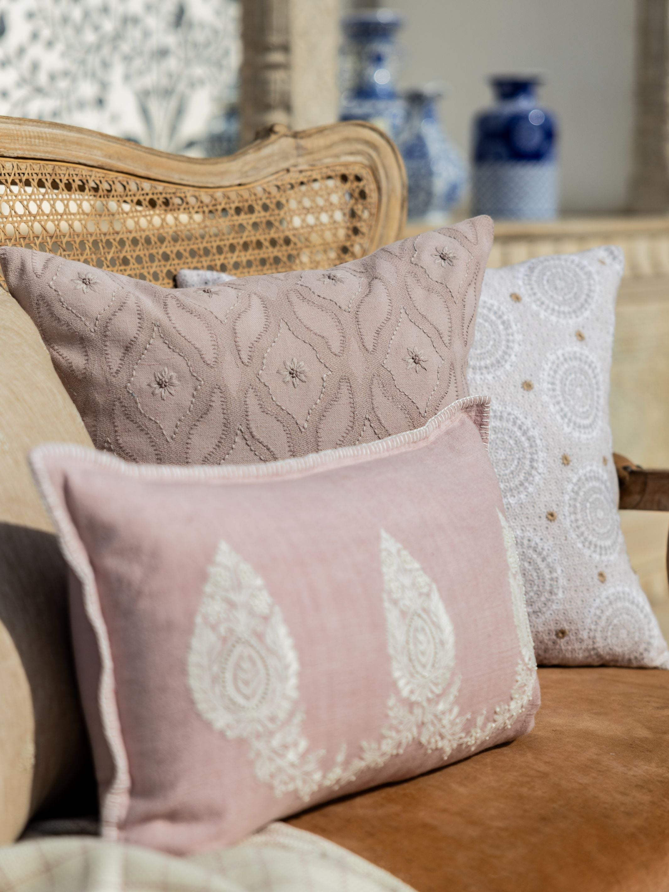 Cushion Cover - Tripan Paisley Dusty Pink Embroidered