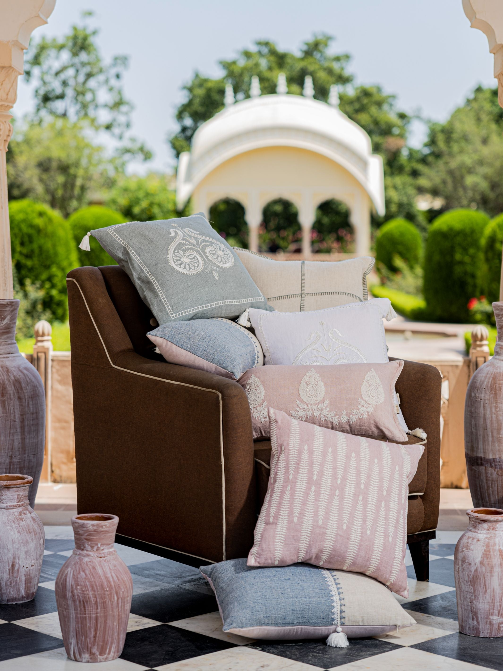 Cushion Cover - Tripan Paisley Dusty Pink Embroidered