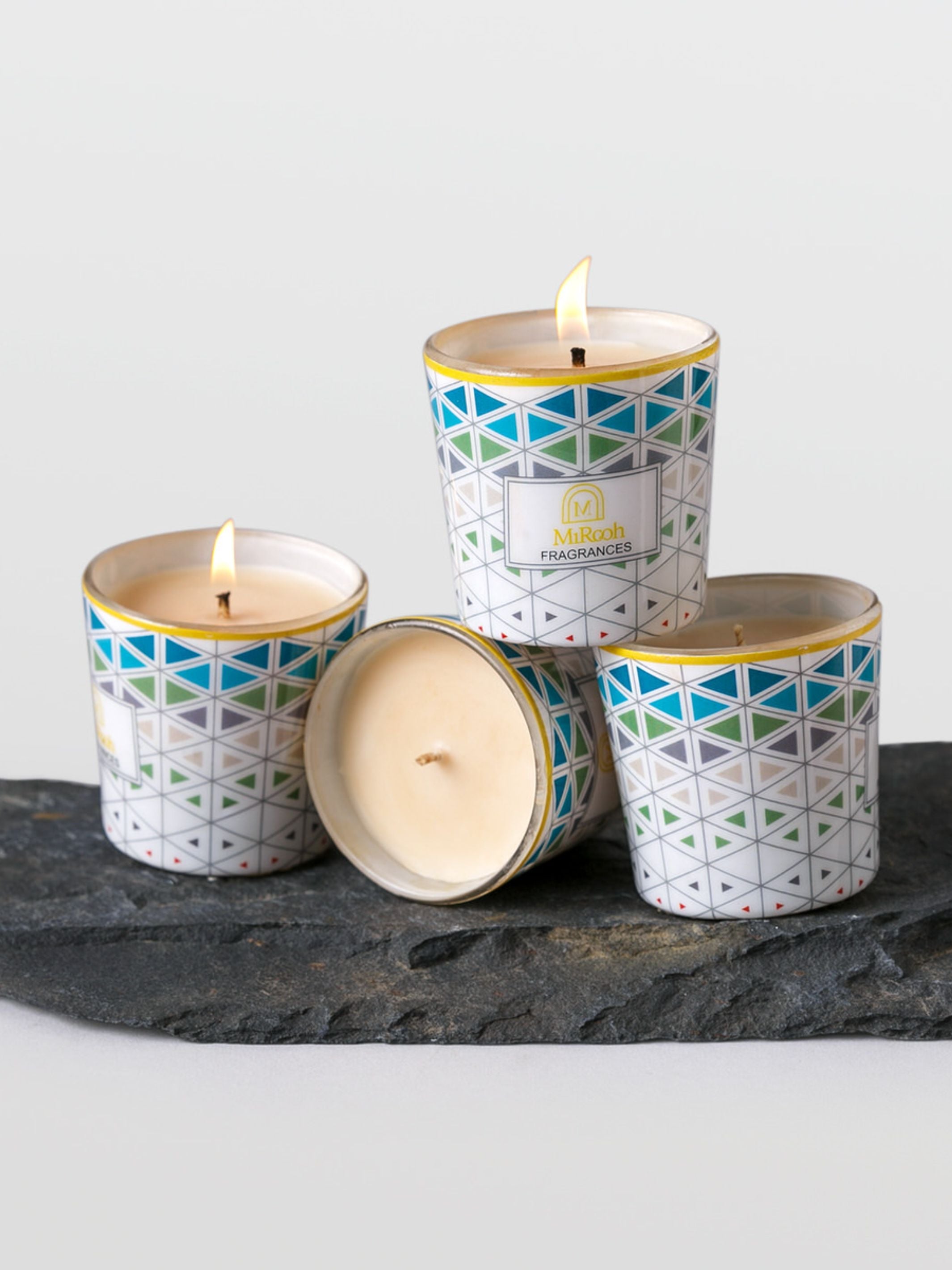 Velanian Aqua Glass Votive Candles Set of 4