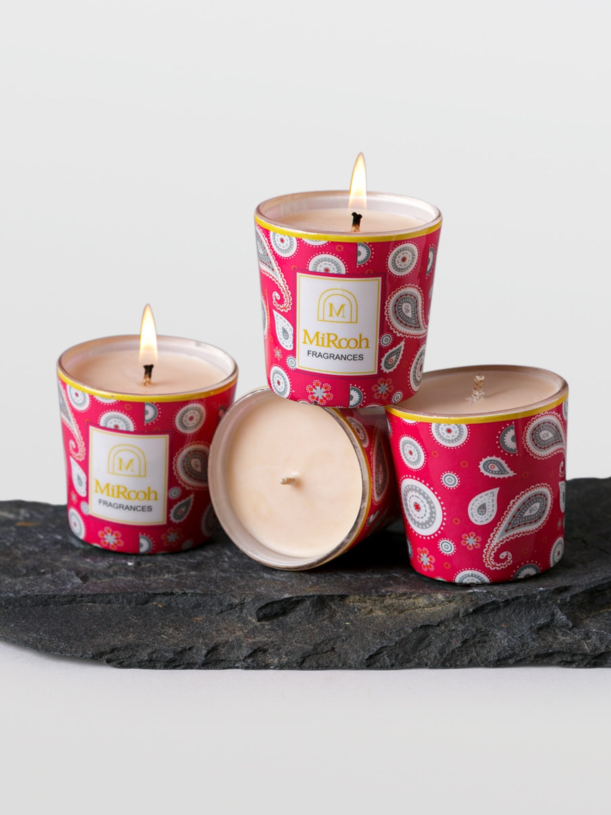 Velanian Fuchsia Glass Votive Candles Set of 4