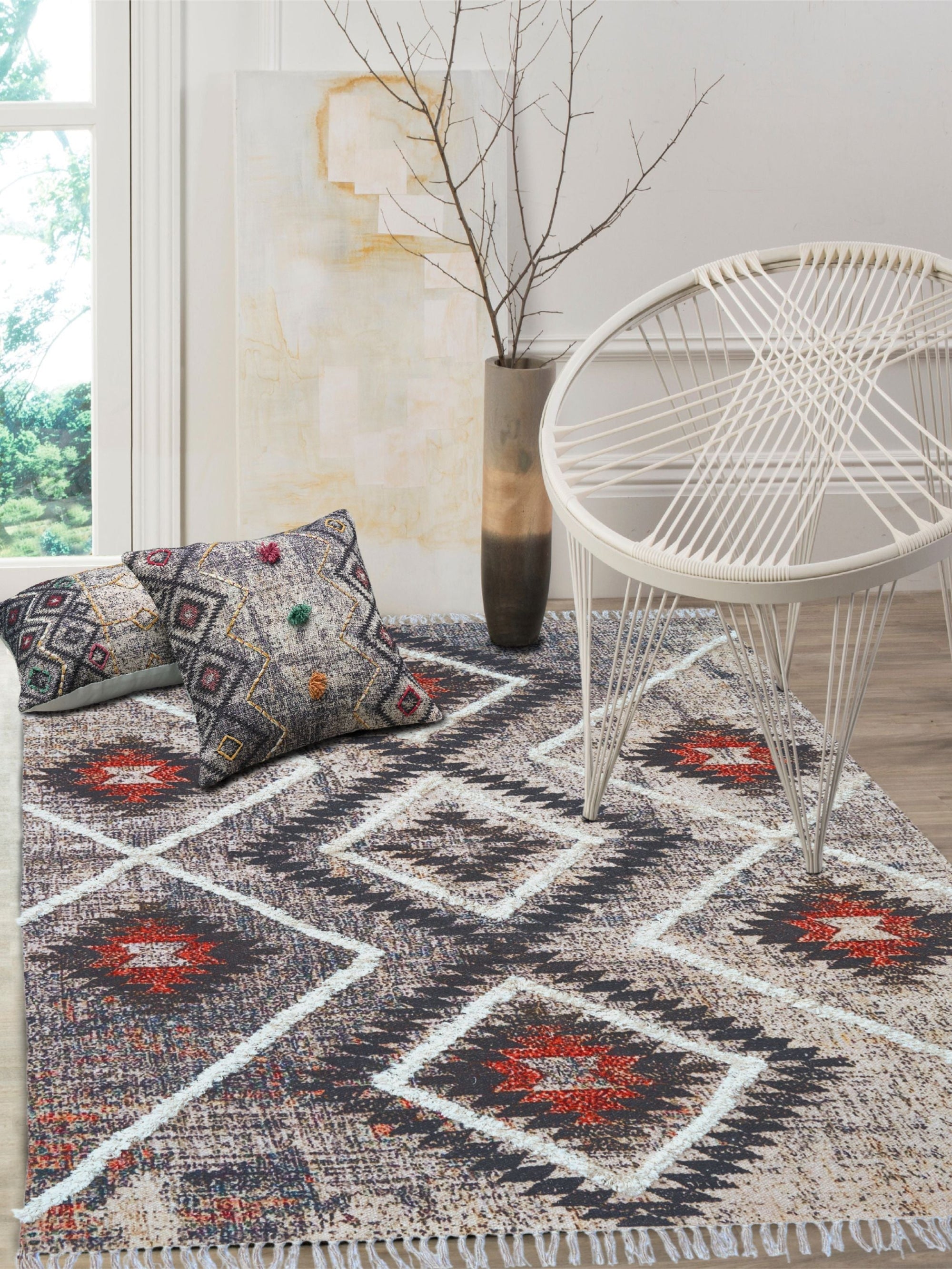 Yildiz Embroidered Cotton Rug