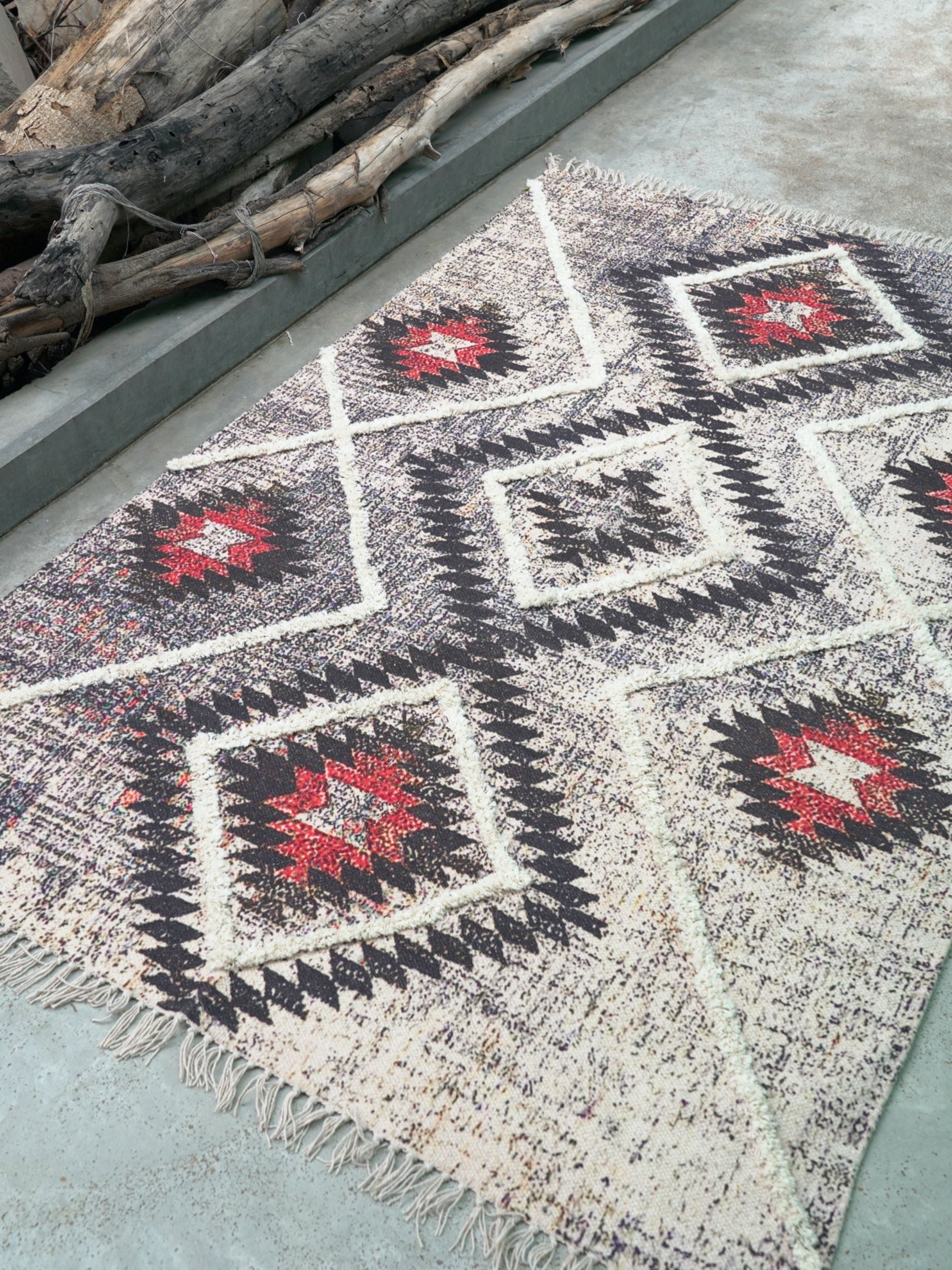 Yildiz Embroidered Cotton Rug