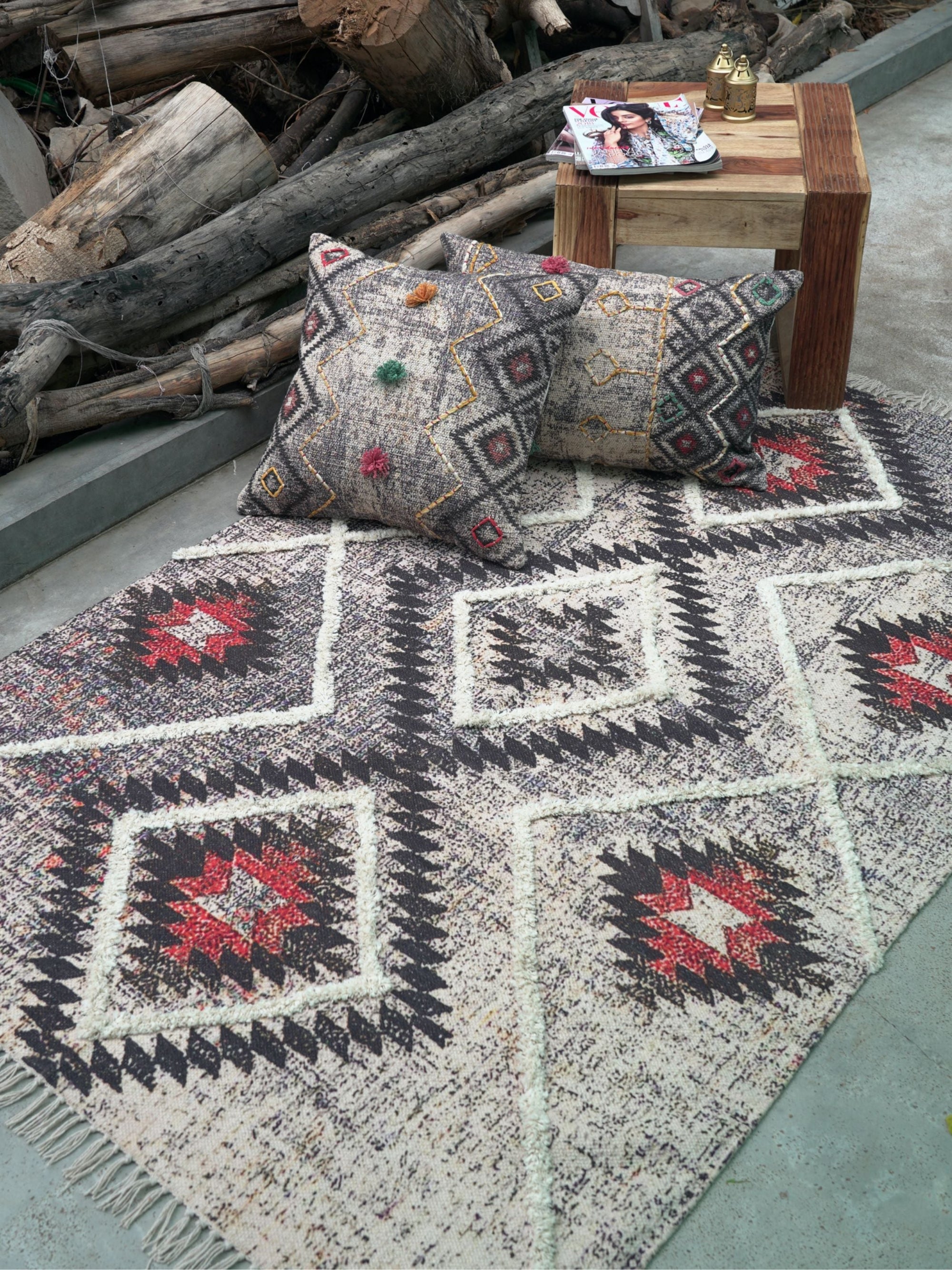 Yildiz Embroidered Cotton Rug