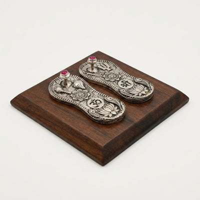 Vishnu Paduka on Wooden Base in Pure Silver Plating