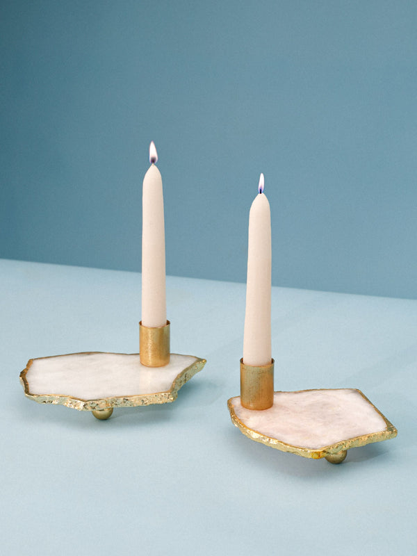 Semi Precious Candle Holder - White Quartz