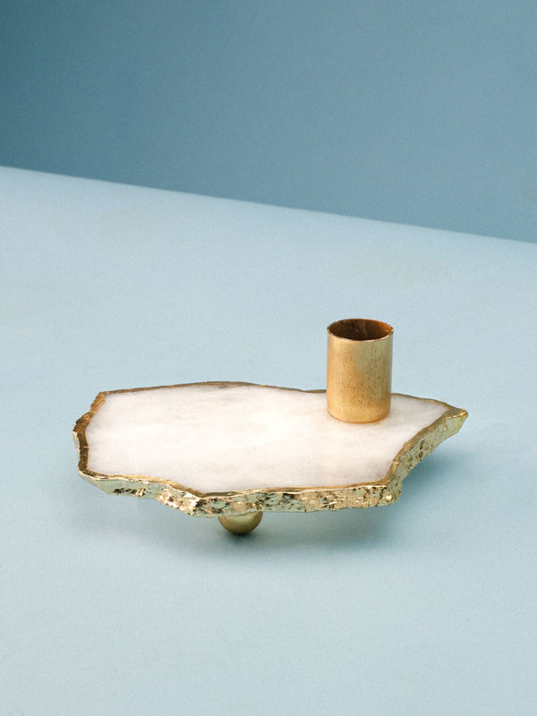 Semi Precious Candle Holder - White Quartz