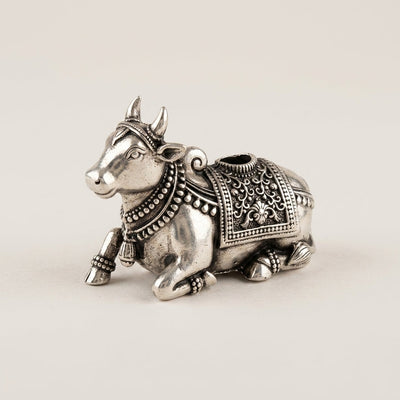 Nandi Dhoop Stand with Incense Sticks in Pure Silver Plating