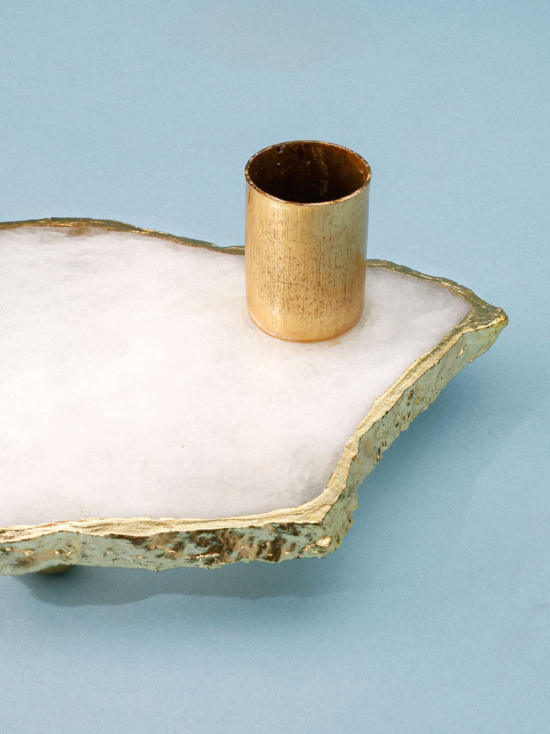 Semi Precious Candle Holder - White Quartz