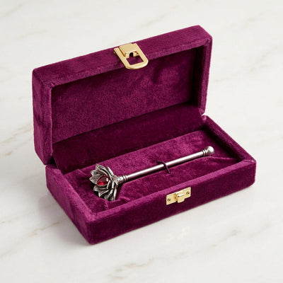 Rajatkamal Tilak Stick with Ruby Accent in Pure Silver Plating